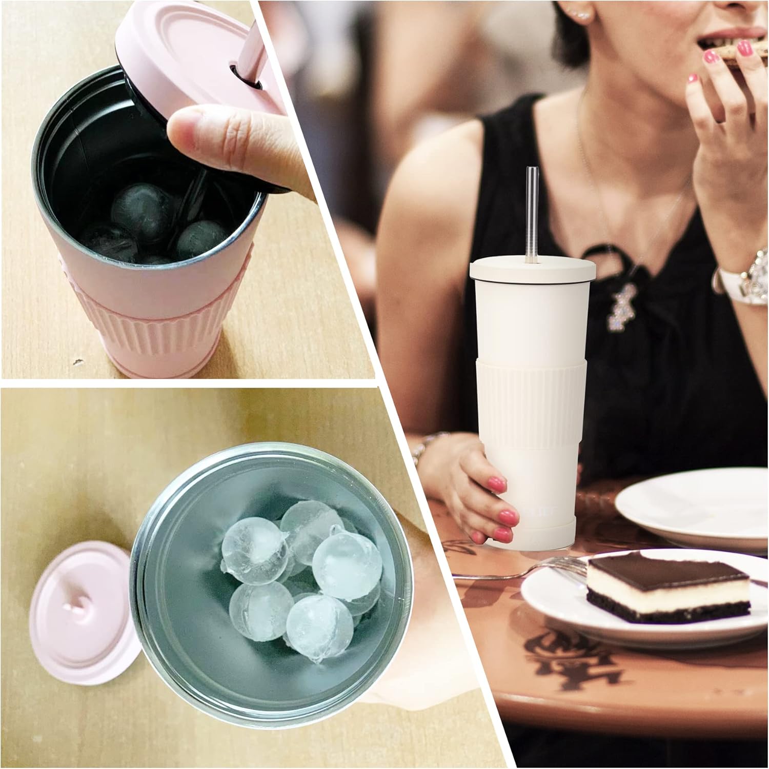 Vaso aislado de 30 onzas con tapa y pajita, posavasos con funda de silicona y puntas para pajita, taza de café aislada, termo de café, regalo para