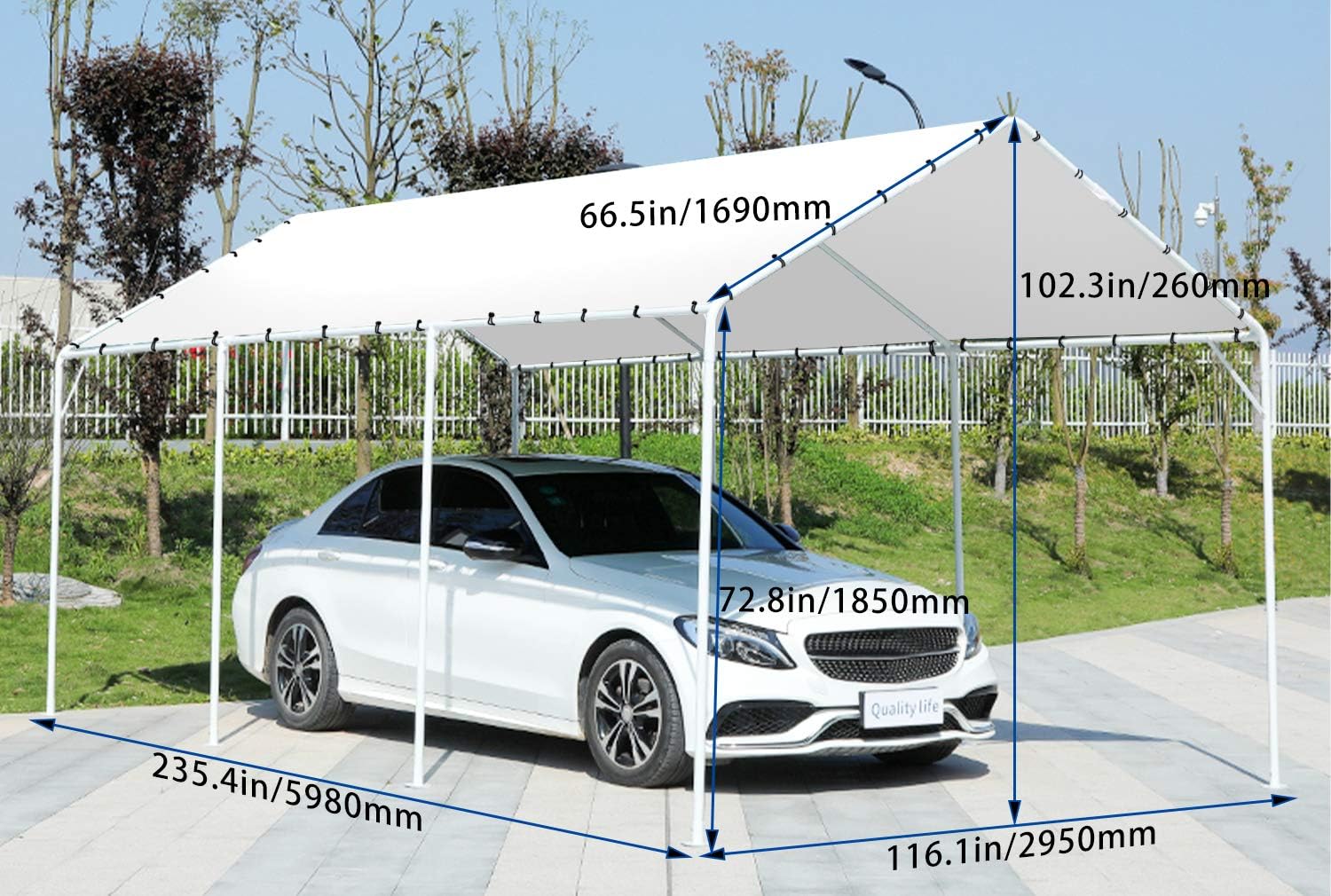 Carport – Tienda de campaña resistente de 10 x 20 pulgadas, kit de cochera de metal, tienda de campaña con 6 patas de acero reforzado para