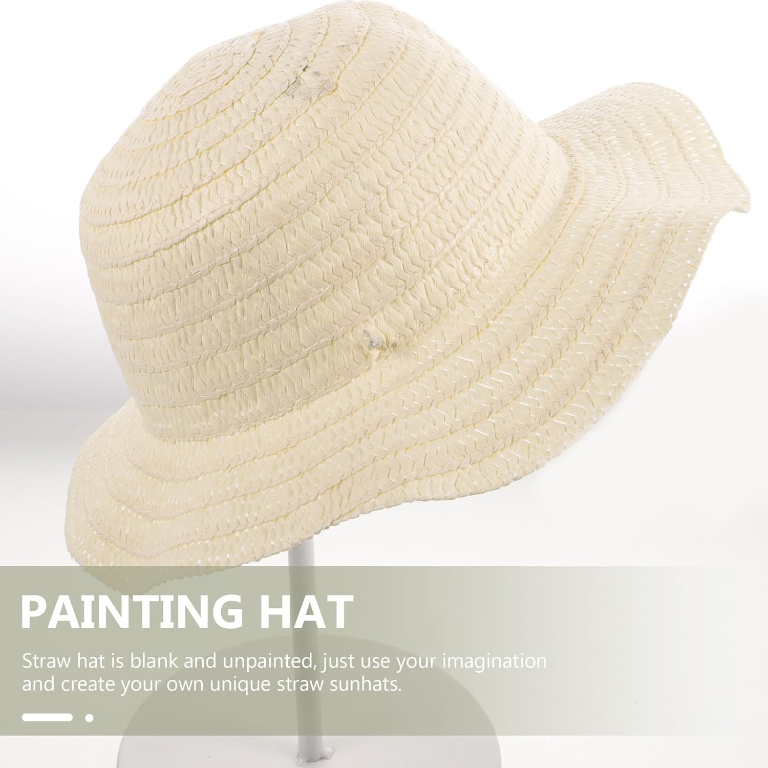 Gadpiparty 16 piezas DIY sombrero de paja juguetes niña sombreros de paja lisos para niños Suite hecho a sí mismo hierba natural niña niño blanco