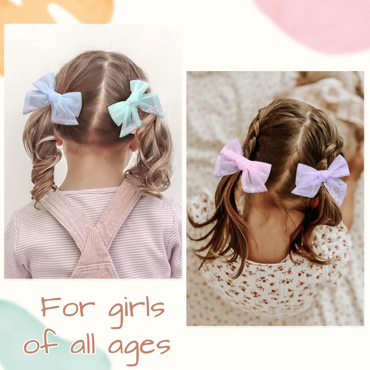 6 lazos de tul para el cabello para niñas, lazos de CN para niños pequeños con cocodrilo estrella con purpurina, pasadores coloridos para el