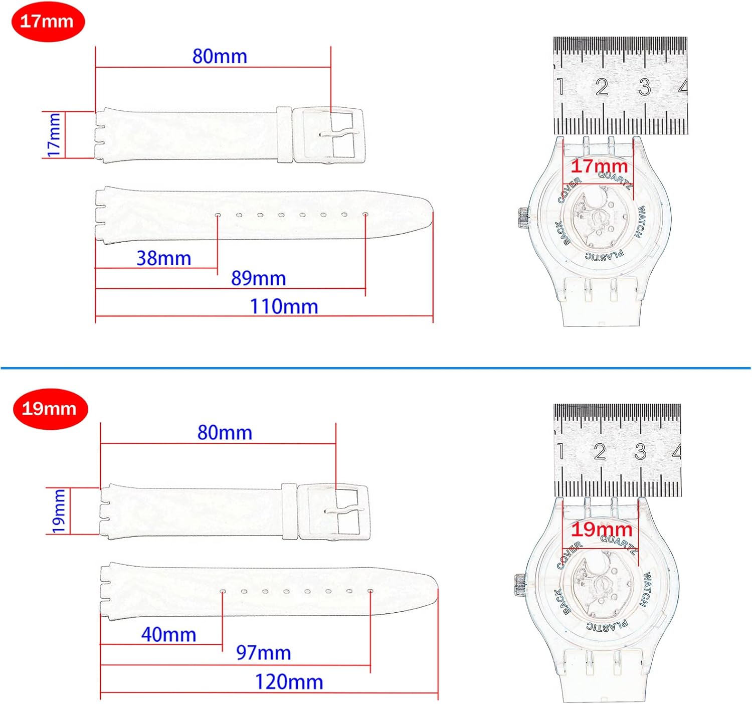 Correa de reloj de goma de 0.669 in y 0.748 in compatible con Swatch Watch Band Reemplazo impermeable pulsera de reloj de silicona para damas