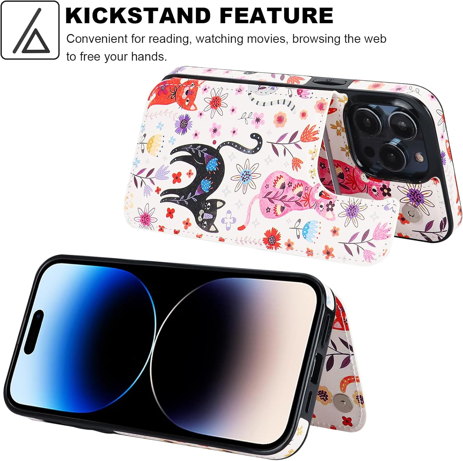 HAOPINSH Funda tipo cartera para iPhone 14 Pro Max con soporte para tarjetas, diseño de mascotas en la parte trasera de piel sintética, ranuras para
