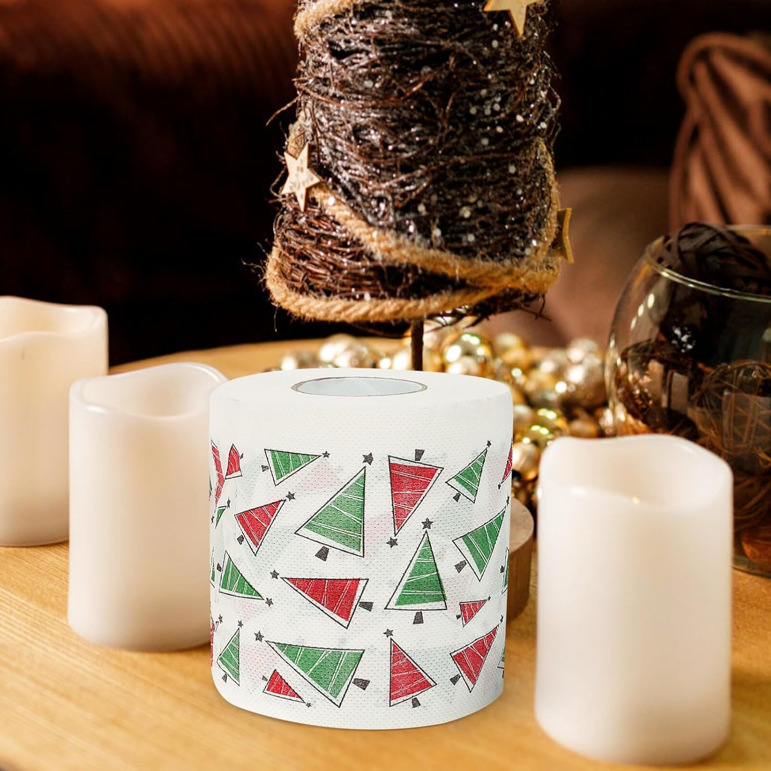 NOLITOY 4 rollos de papel higiénico de Feliz Navidad, altamente coleccionable, papel higiénico, divertido regalo para rellenos de calcetines de