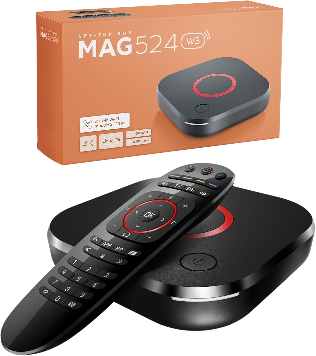 Raxxio MAG524w3 Linux 4.9 Set-Top Box, Amlogic S905X2 Chipset con 1 GB DDR3 RAM y 4 GB de memoria flash, 4K y HEVC, doble banda 2.4G5G 2T2R ac WiFi,