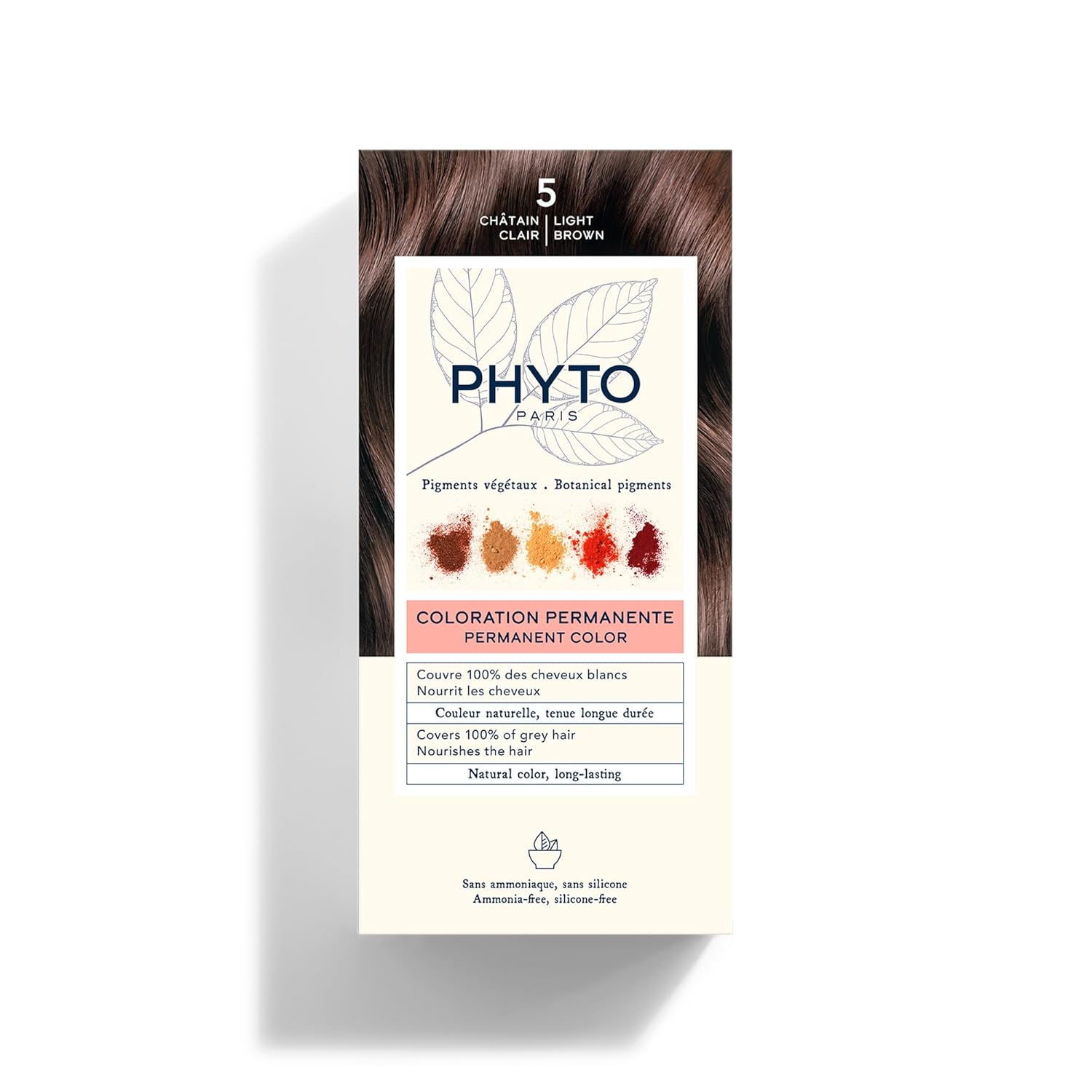 PHYTO Phytocolor – Tinte permanente para el cabello con pigmentos botánicos, 100 % cobertura de cabello gris, sin amoníaco, sin PPD, sin resorcina,