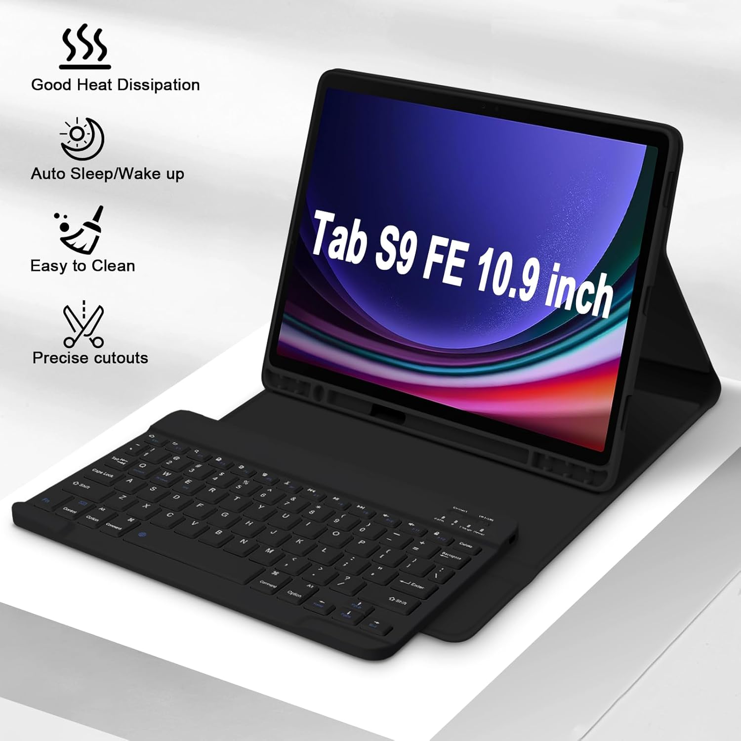 GOKOCO Samsung Galaxy Tab S9 FE 10.9″S9 11″ Funda de teclado desmontable magnética con soporte para S Pen para SM-X710X716BX718USM-X510SM-X516-Negro