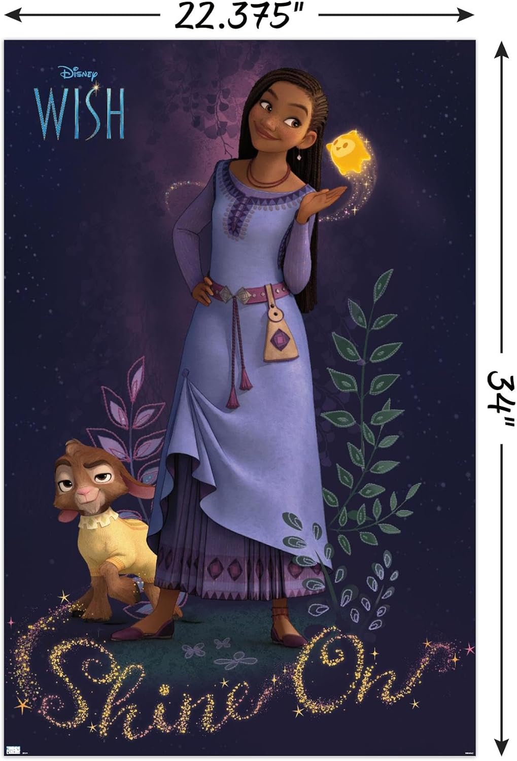 Trends International Disney Wish – Póster de pared Asha, 22.37 x 34.00 pulgadas, paquete de póster y montaje