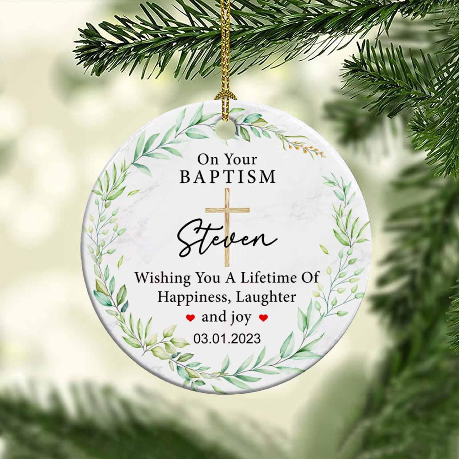 Adorno de cerámica de Navidad con texto en inglés On Your Bautismo, adorno personalizado de bautismo, recuerdo de bautizo, adorno de cerámica
