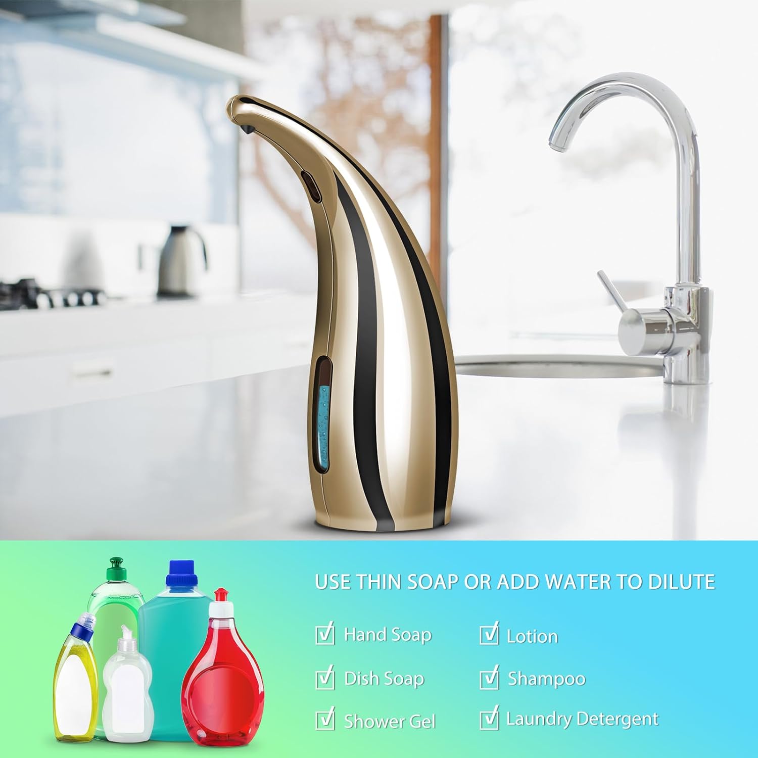 Dispensador automático de jabón con sensor de movimiento infrarrojo de 10.5 oz10.1 fl oz IPX6 Dispensador de jabón automático sin contacto para