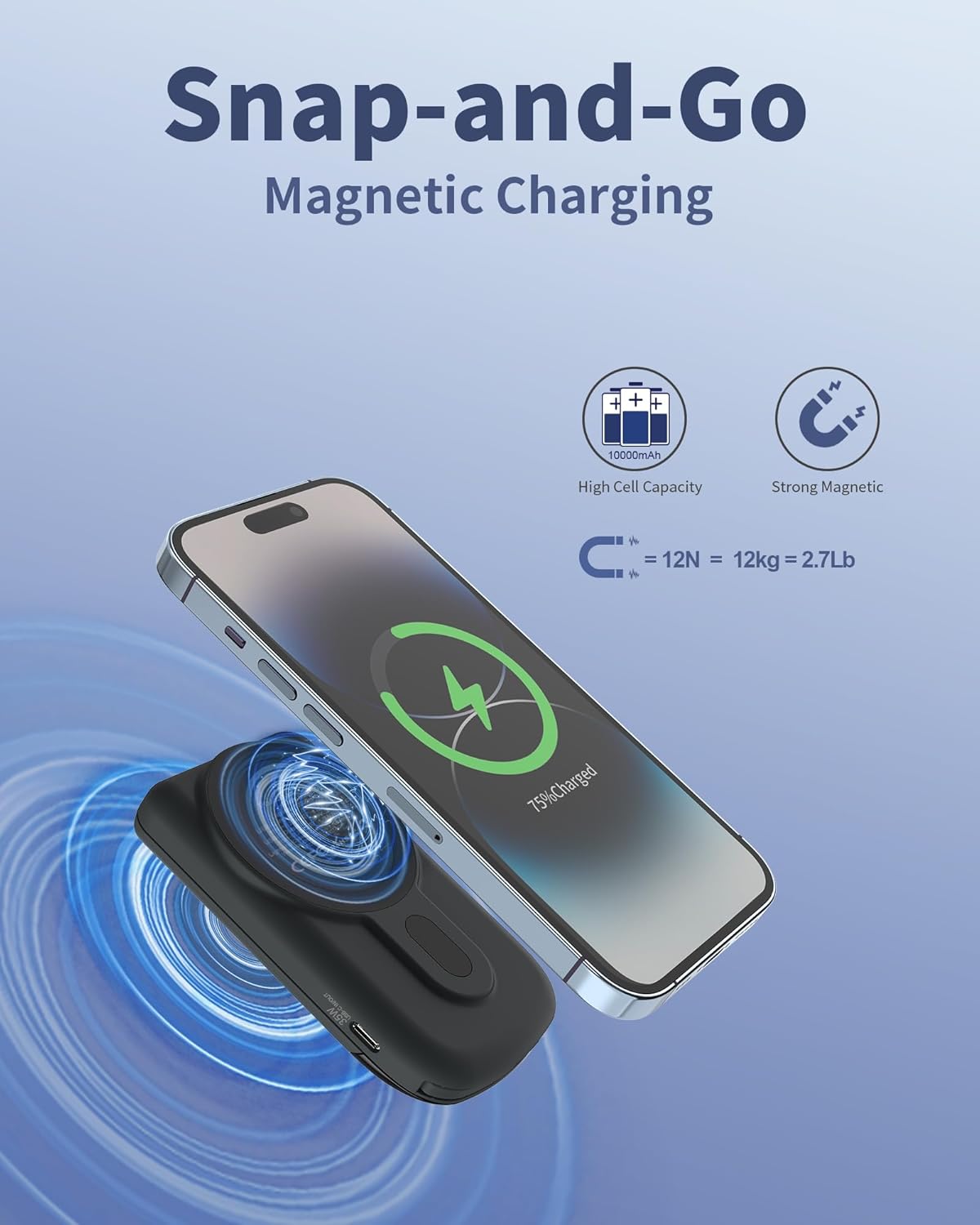 Banco de energía inalámbrico magnético de 35 W para iPhone 15141312ProMiniPro Max, paquete de batería Mag-Safe, cargador portátil de 10000 mAh con