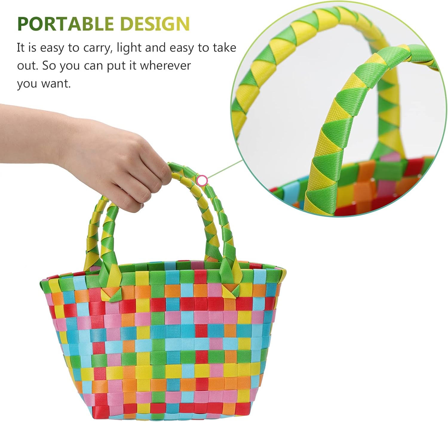 Cabilock Cesta de almacenamiento tejida a mano, bolsa de playa colorida para verano, bolsa de compras de alimentos, bolsa de soporte para aperitivos