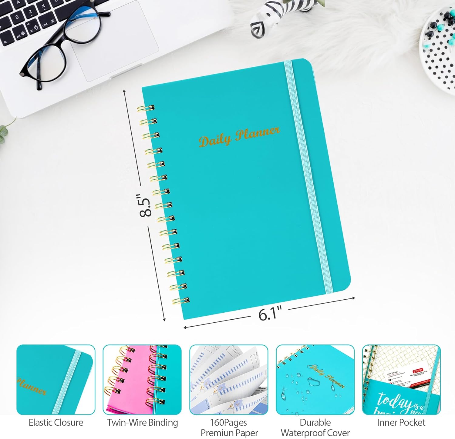 Siltamu Agenda diaria sin fecha de 6.1 x 8.5 pulgadas, cuaderno de lista de tareas con horario, planificación de comidas y organizadores de citas en
