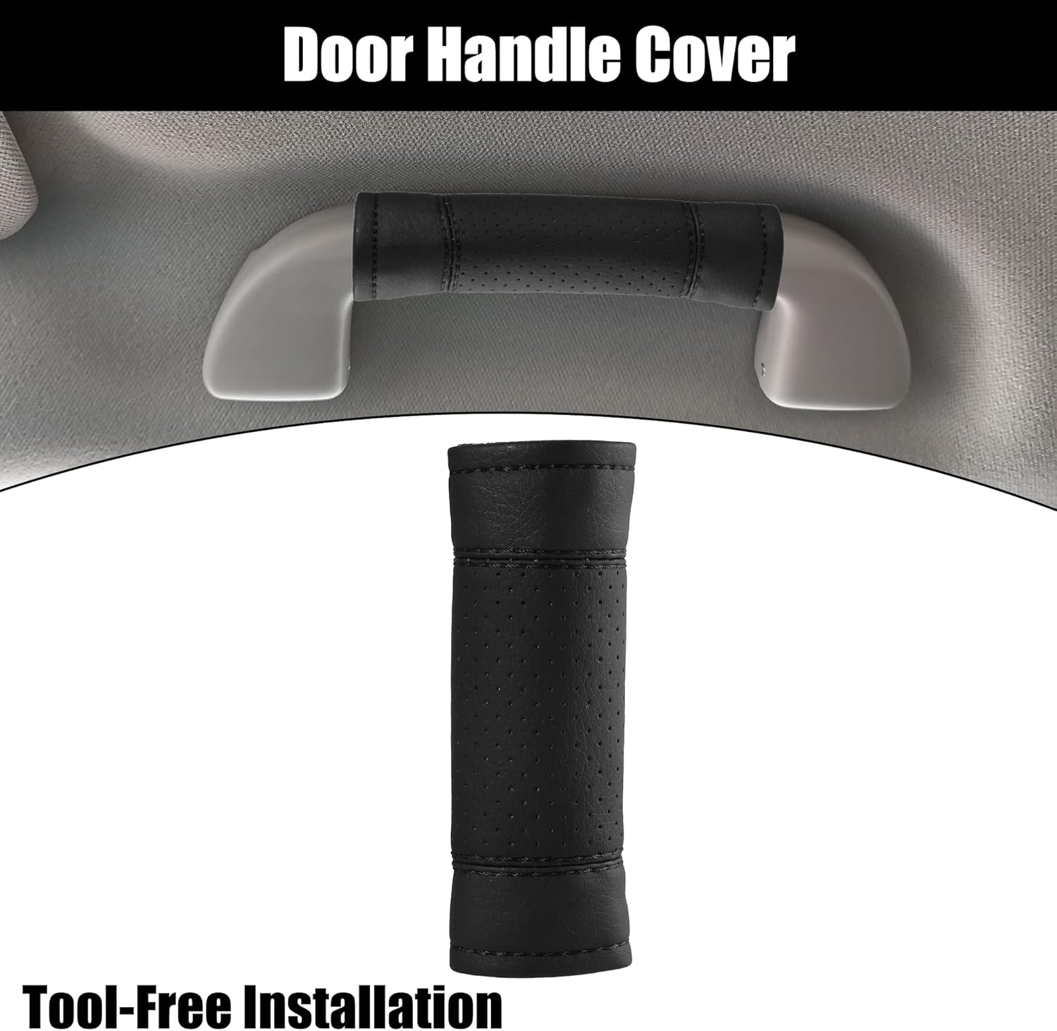 X AUTOHAUX 2 unids Universal Car Accessories Faux Leather Door Handle Cover Soft Car Handle Protector Negro