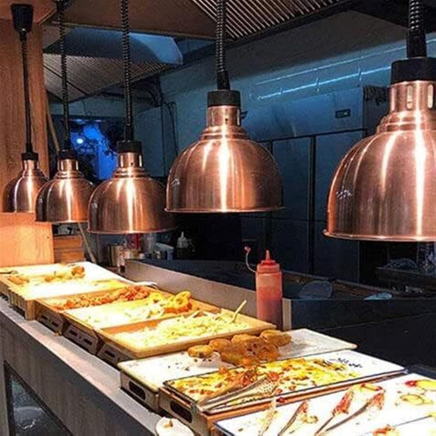 Lámpara colgante de calor de alimentos, paquete de 4 lámparas calentadoras de alimentos con bombilla, lámpara de calefacción de alimentos comercial