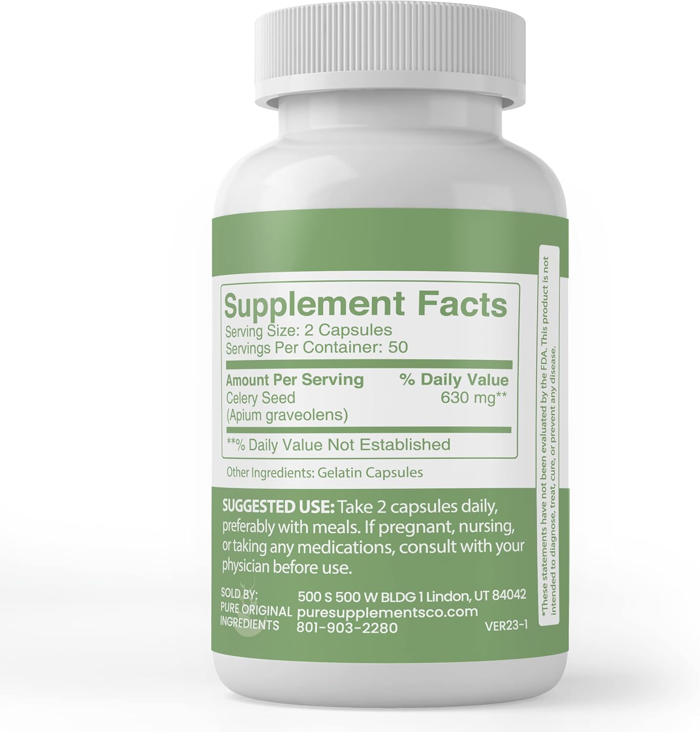 Pure Original Ingredients Semilla de apio, (100 cápsulas) siempre pura, sin aditivos ni rellenos, verificado por laboratorio