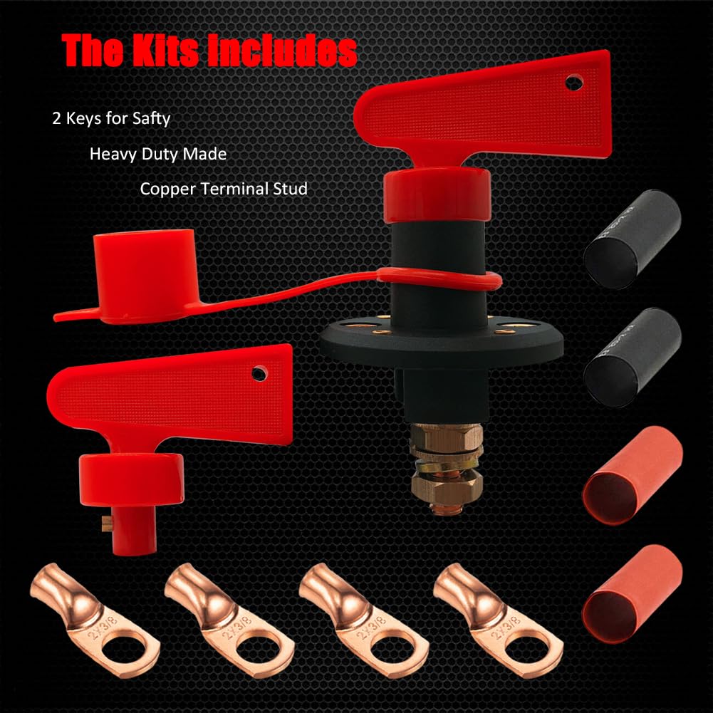 Ampper Kit de interruptor de desconexión de batería, interruptor de batería maestro de apagado de energía para automóviles marinos, barcos,
