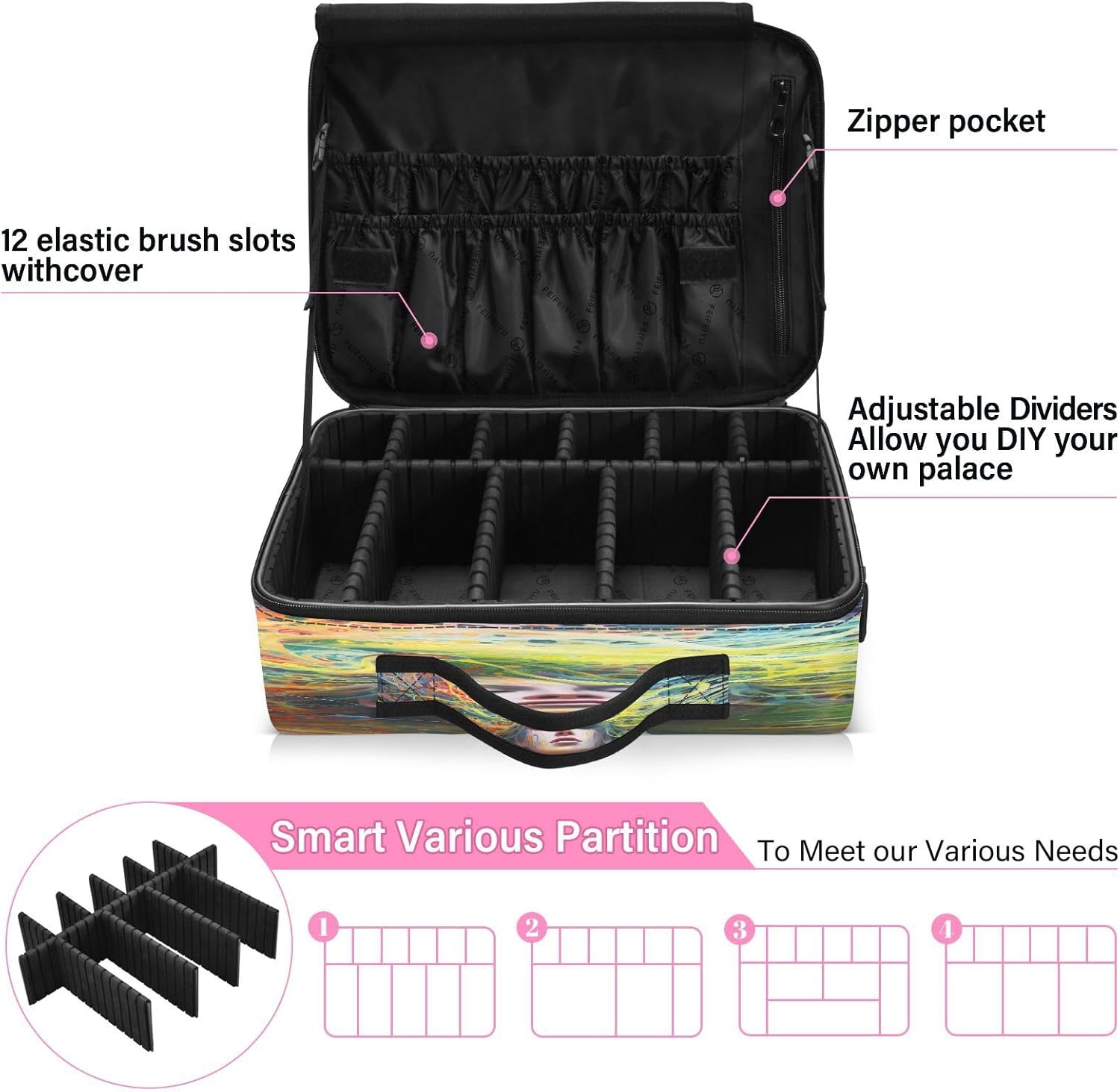 Bolsa de cosméticos de viaje para mujer artística, bolsa de aseo para artículos de tocador, bolsa de almacenamiento de maquillaje, bolso para