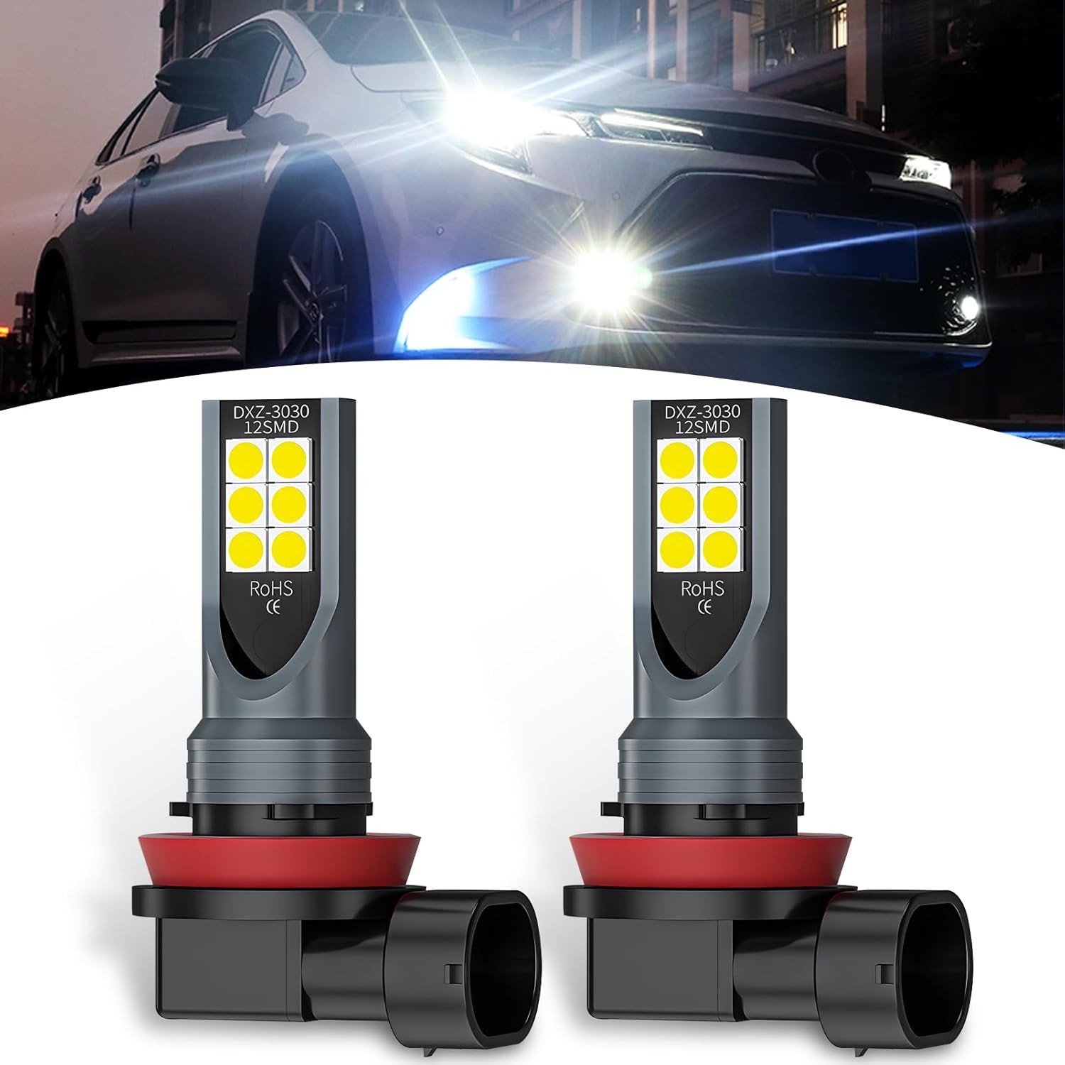 dawfall Pack-2 – Luz antiniebla LED H8H11 para automóvil, 3030-12SMD de alto brillo, bombilla de iluminación de 360 grados, resistente al agua, a