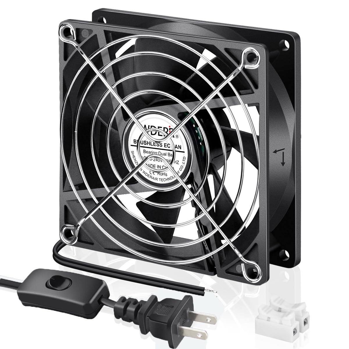 EC 3.622 in x 0.984 in 3.543 in Ventilador de enfriamiento axial AC 110v 120v 220v 240v doble bola pared enchufe para receptor DVR Playstation Xbox