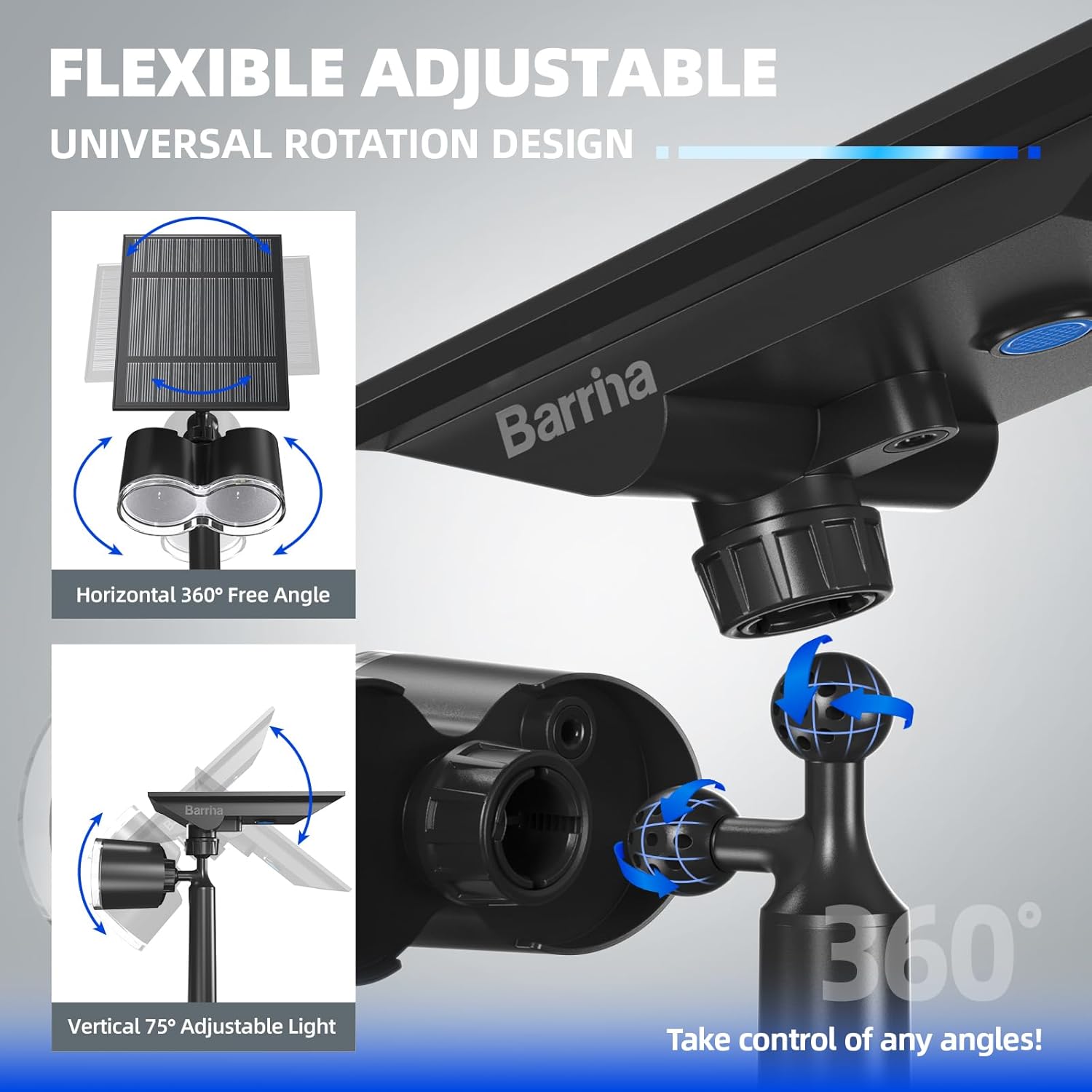 Barrina Focos solares impermeables para exteriores, luz solar ajustable horizontal de 360, 24 LED que cambian de color, luces solares de