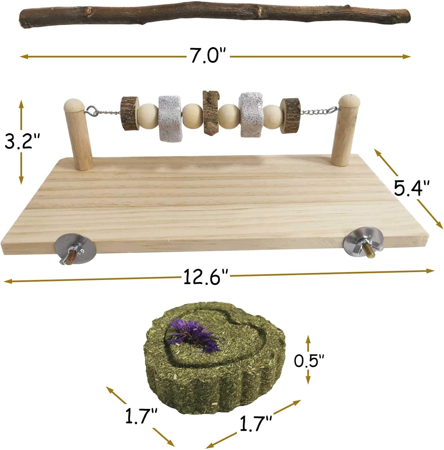 kathson Plataforma de repisa de madera para hámster, juguetes para masticar, accesorios para jaula de chinchilla, accesorios de conejillo de indias,