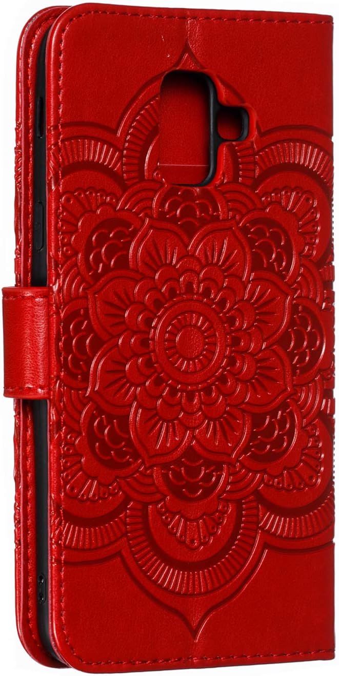 LEECOCO – Funda para Samsung A6 2018 con diseño de mandala en relieve de lujo de piel sintética con tapa para cuaderno, cartera con soporte