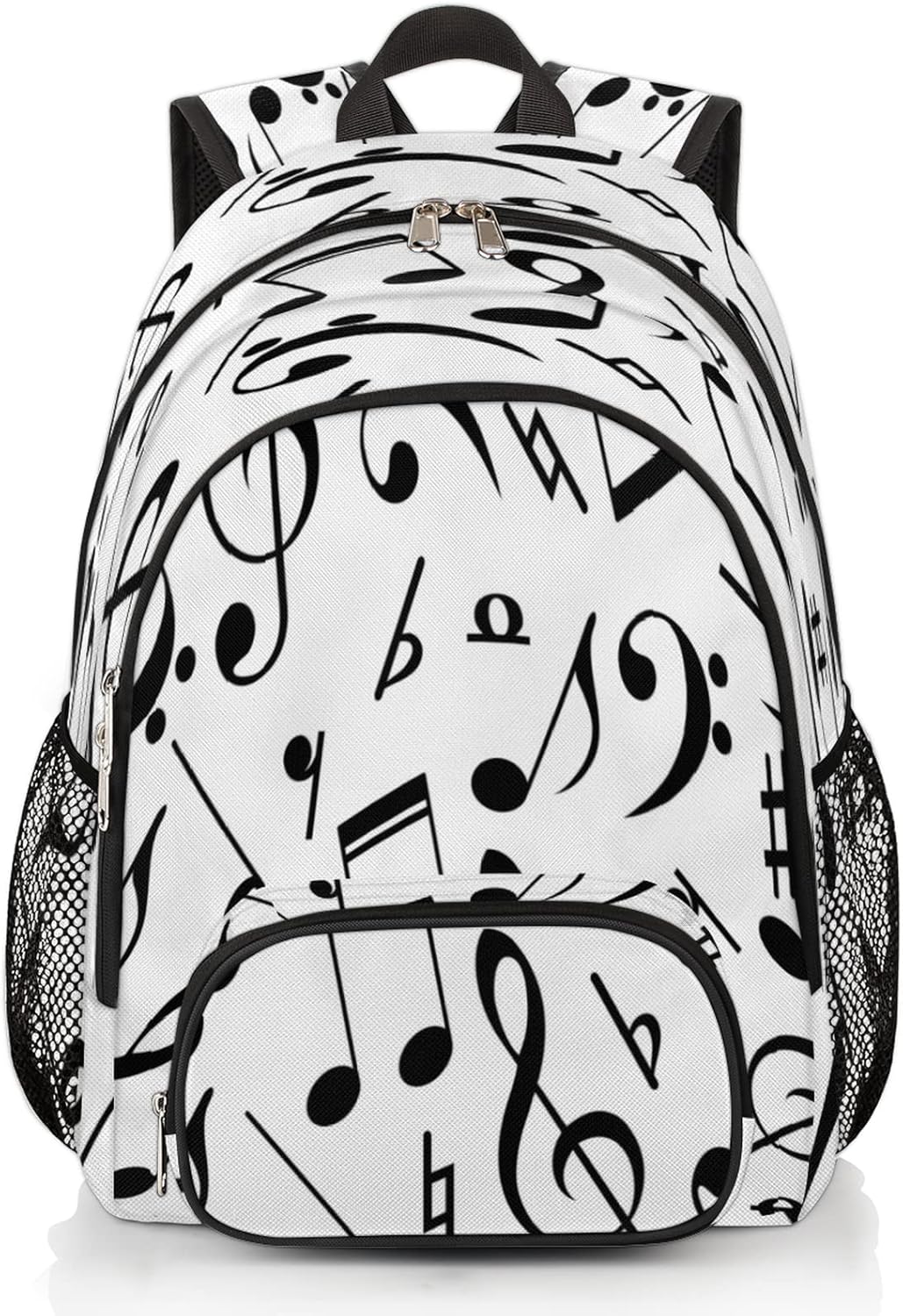 Mochila escolar negra con notas musicales, mochila escolar para adolescentes, niñas, niños, mochila escolar para computadora de hombro, senderismo,