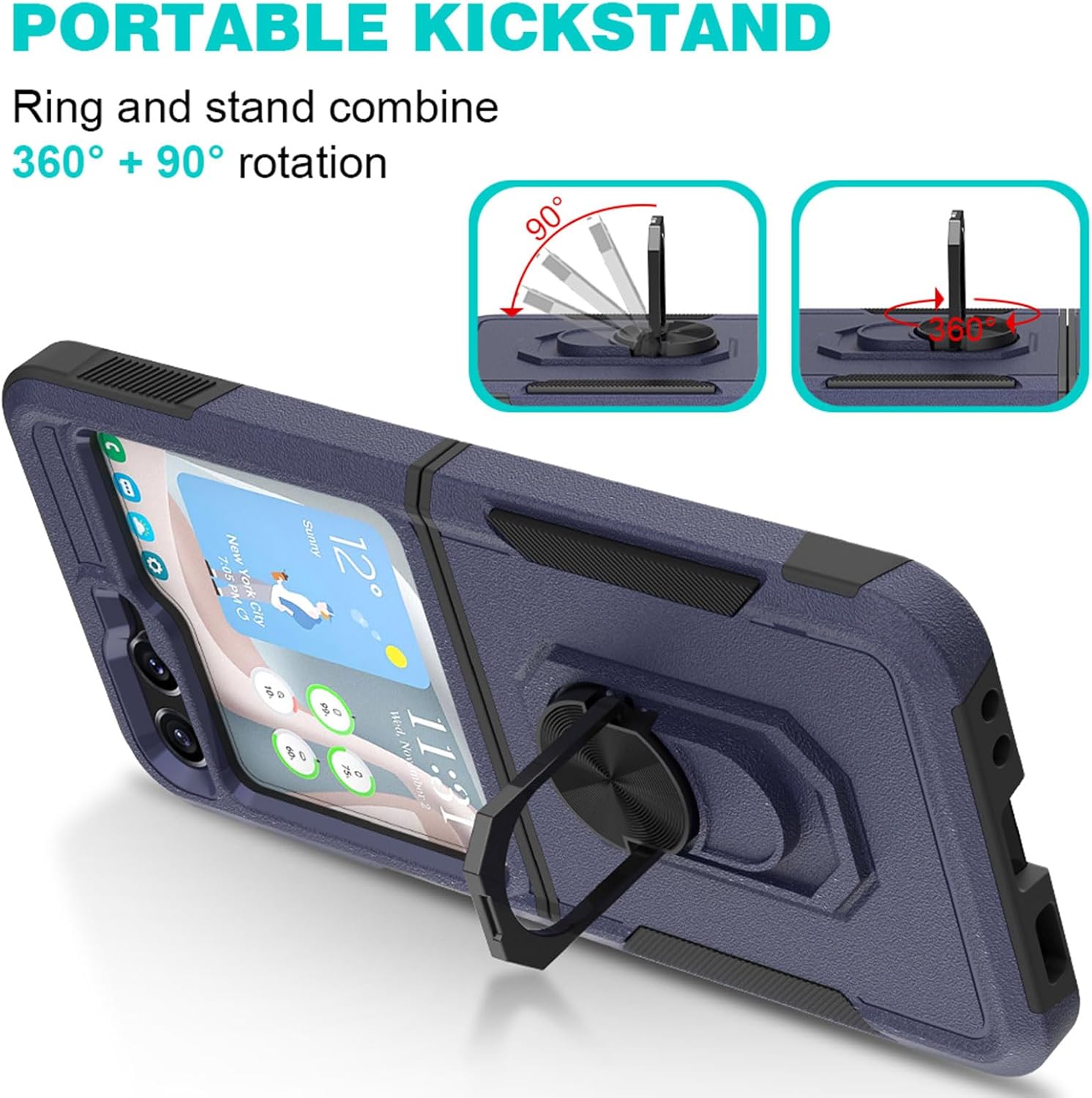 Ailiber Funda para teléfono Galaxy Z Flip 5, funda Samsung Galaxy Z Flip5 con protector de pantalla, soporte de anillo para montaje magnético de