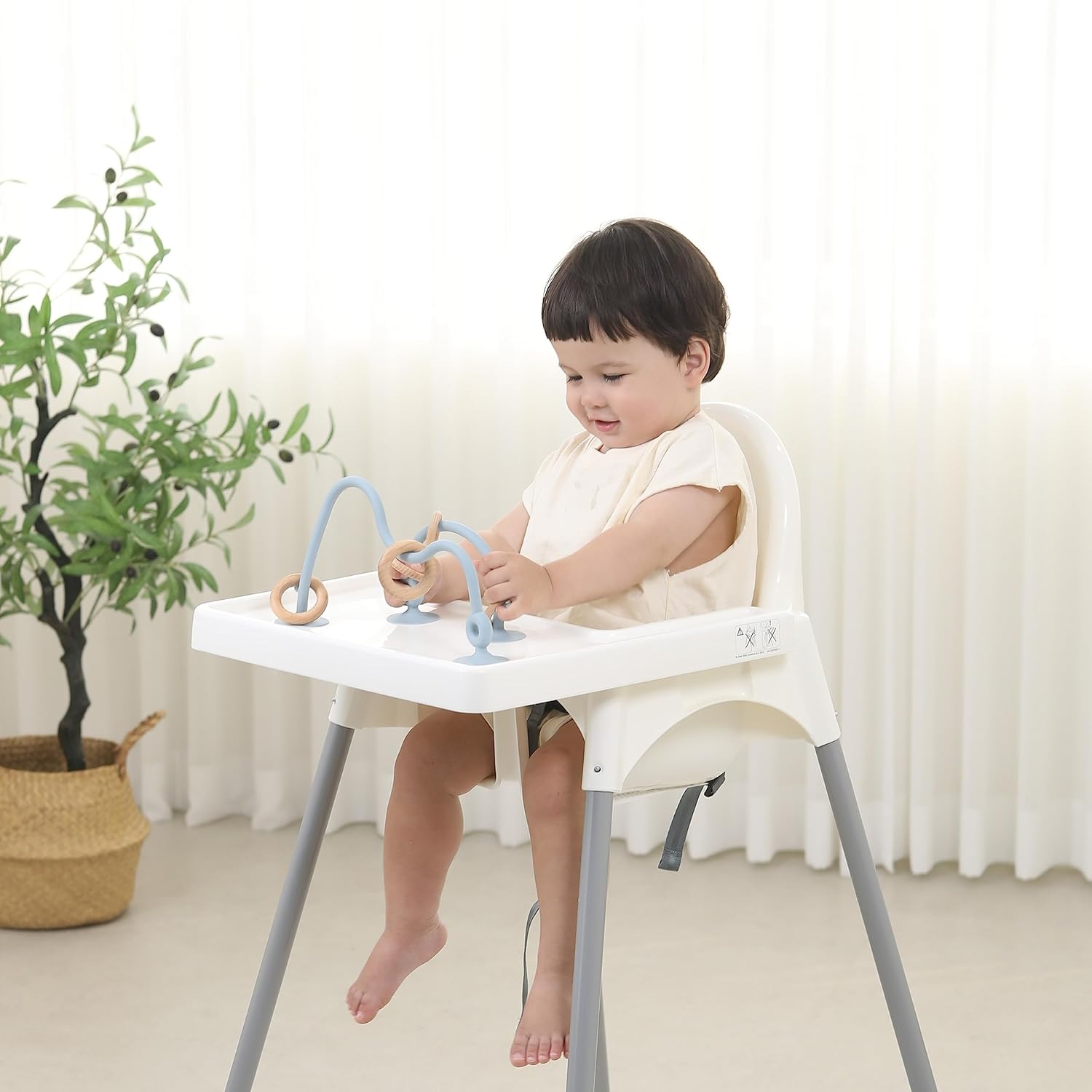 Juguetes para silla alta con ventosas  Juguetes de silicona y madera para silla alta con ventosa para bebés de 6 a 12 meses  Atractivos juguetes de