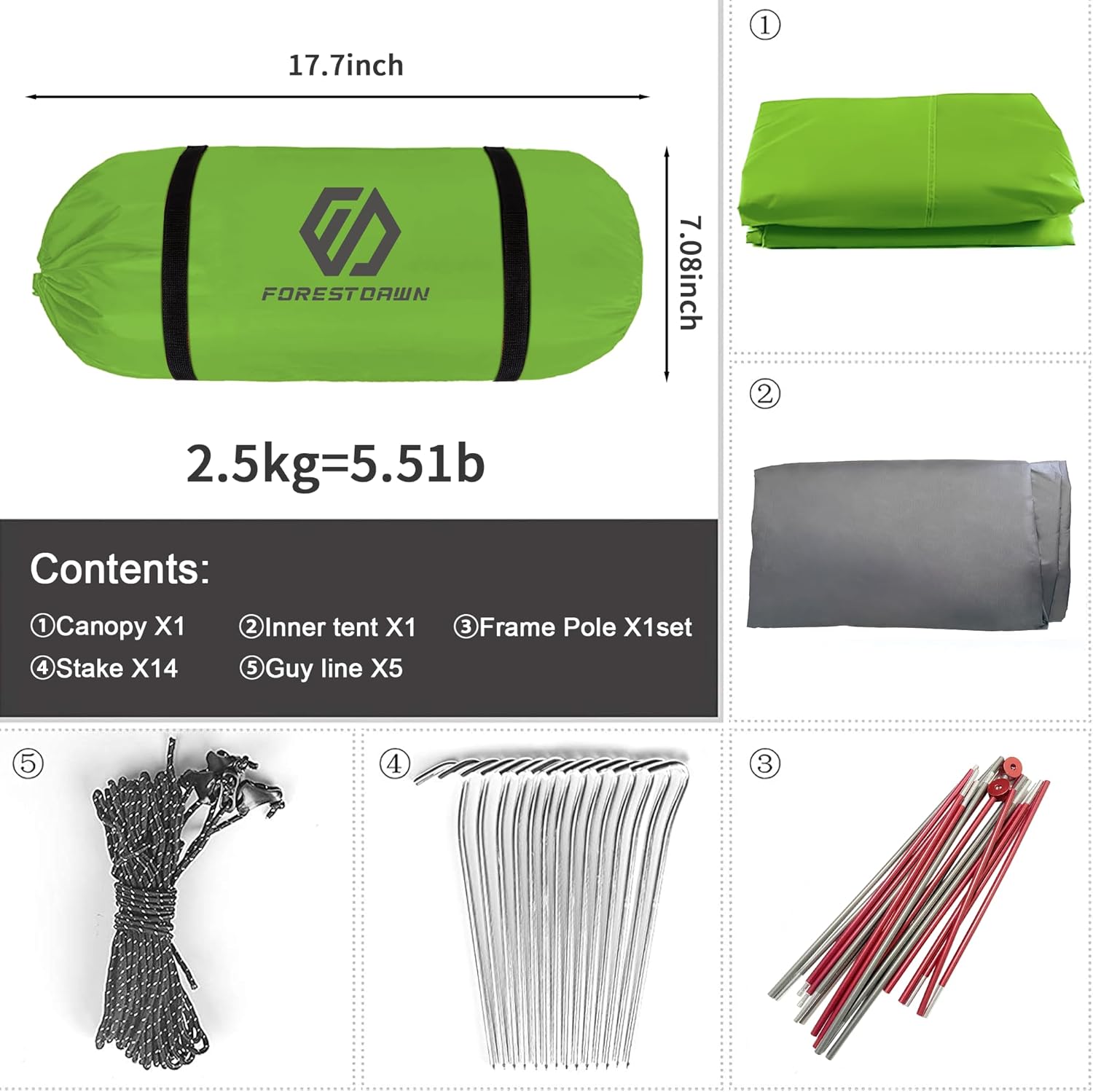 2 Person Camping Tent with 3 Aluminum Alloy Poles, 4 or 3 Season Waterproof Tent, Double Layer,Easy Setup, 2 Doors for Outdoor