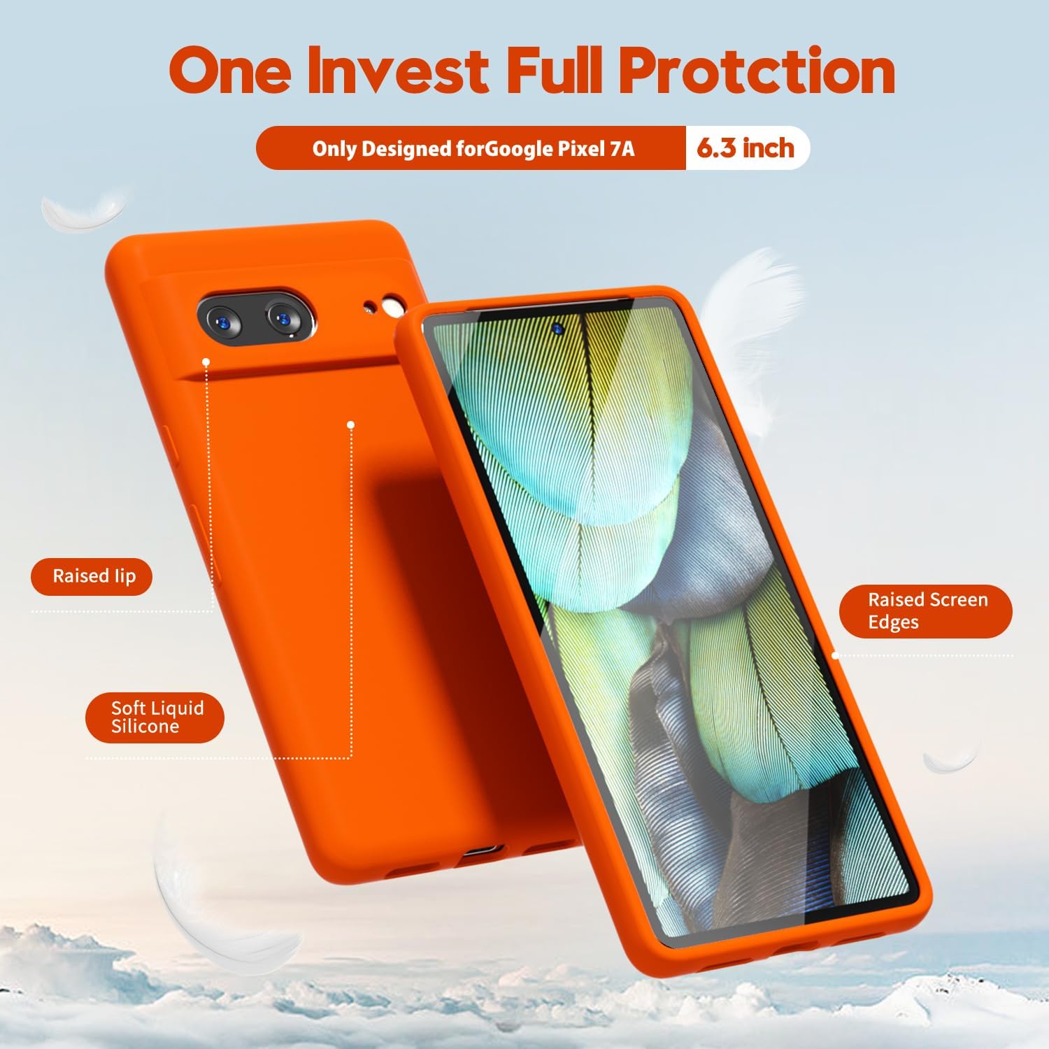 oakxco Funda para teléfono Google Pixel 7A de silicona líquida, color sólido brillante fluorescente, bonita funda protectora delgada y delgada de