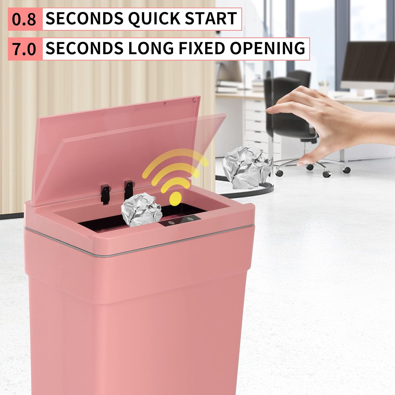 BLKMTY Bote de basura de plástico de 13 galones con tapa, rosa, 50 litros