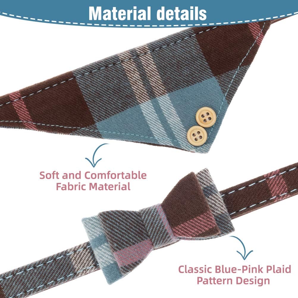 EXPAWLORER Juego de collar y correa para perro, corbata clásica a cuadros y collar bandana para perro con campana, correa para perro sin enredos,