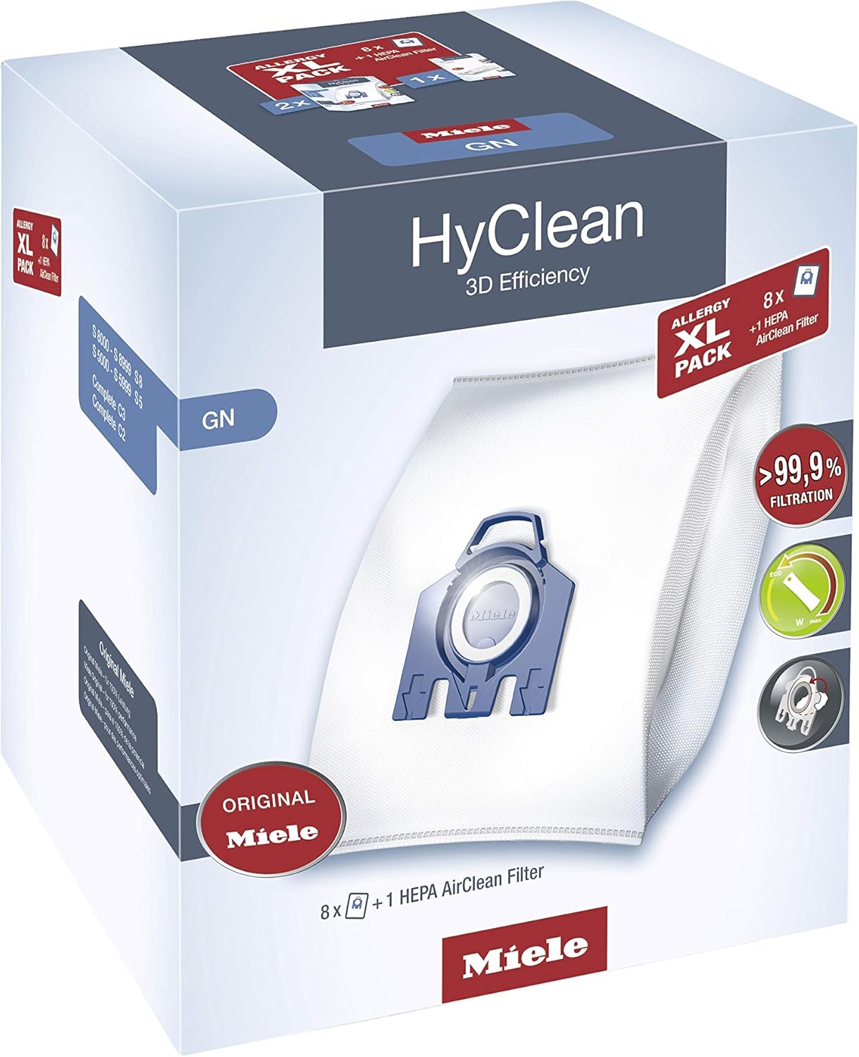 Miele Allergy XL-Pack GN Bolsa de polvo, accesorio para aspiradora (Miele, C3 completo, C2 completo, Classic C1, S 400, S 600, S 800, S2, S5, S8),