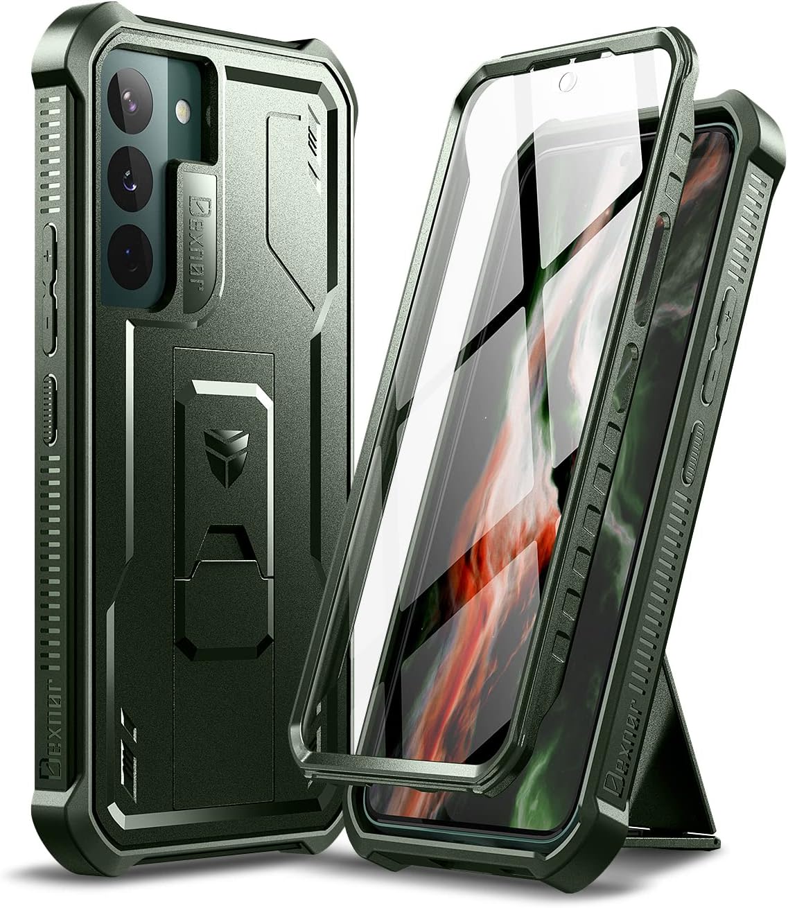 Dexnor Funda para Samsung Galaxy S22, protector de pantalla y soporte integrados Protección de grado militar resistente a prueba de golpes para