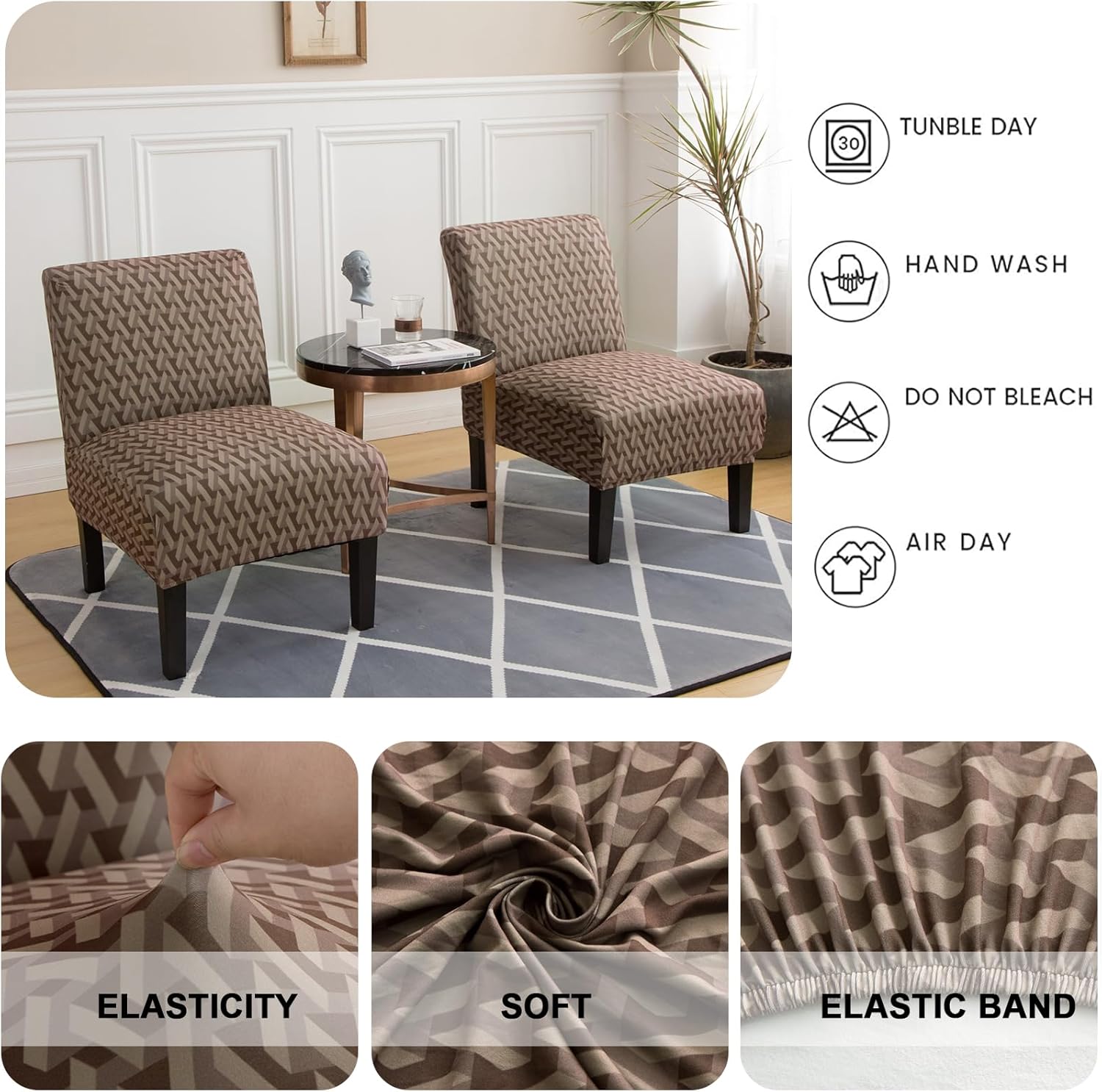 HAOYONG Funda para silla de acento sin brazos, funda elástica para silla, fundas para silla de pantuflas, fundas protectoras de muebles para sala de