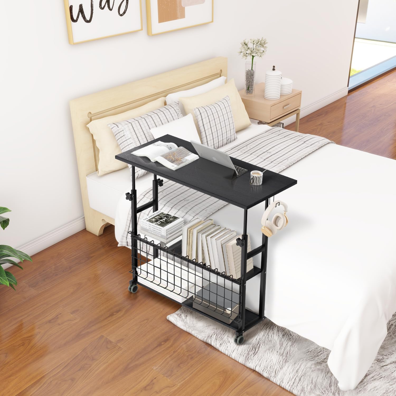AIZ Almacenamiento para portátil para espacios pequeños, mesa móvil con ruedas para sofá, dormitorio, escritorio portátil para estudiantes, color