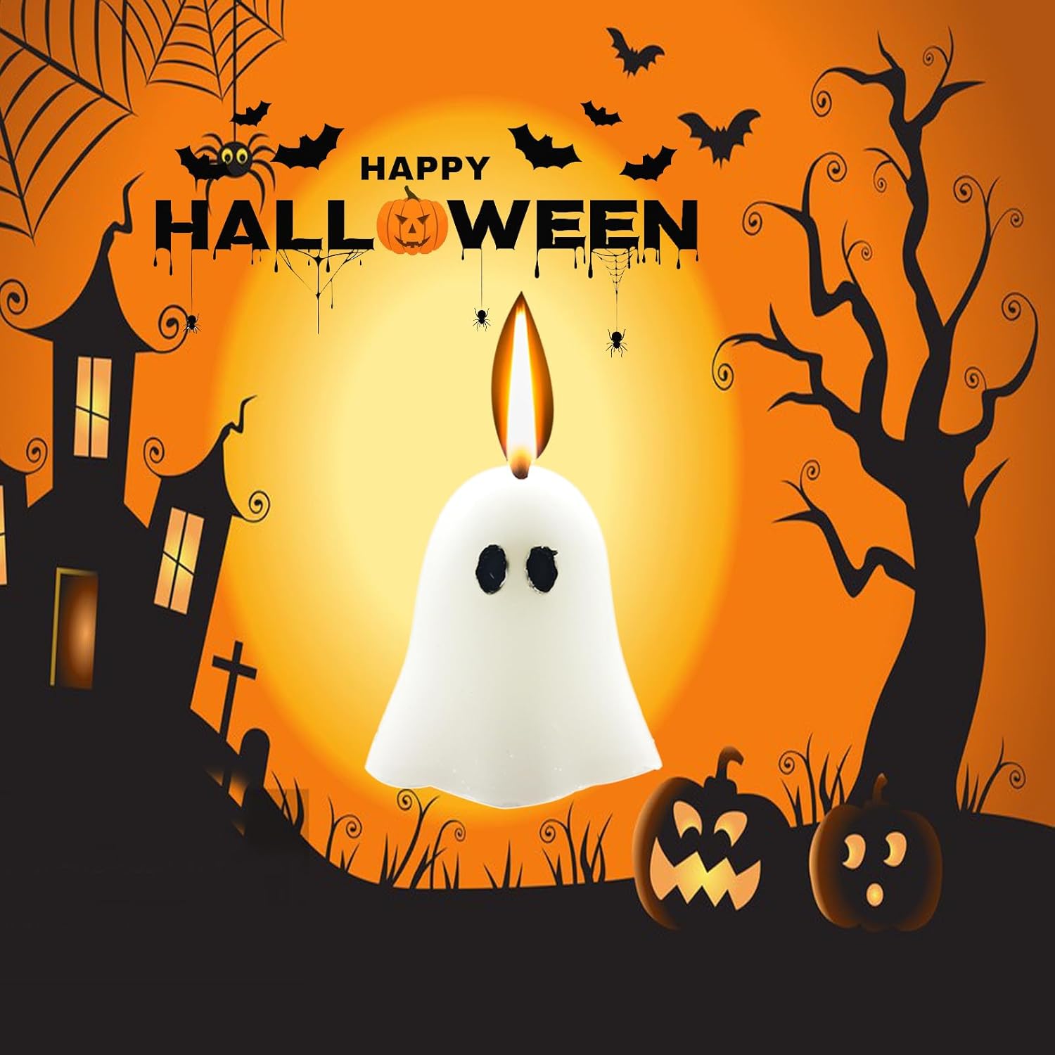 3 velas de fantasma de Halloween de esqueleto blanco, velas novedosas de terror y decoración novedosa, velas decorativas para el hogar, velas