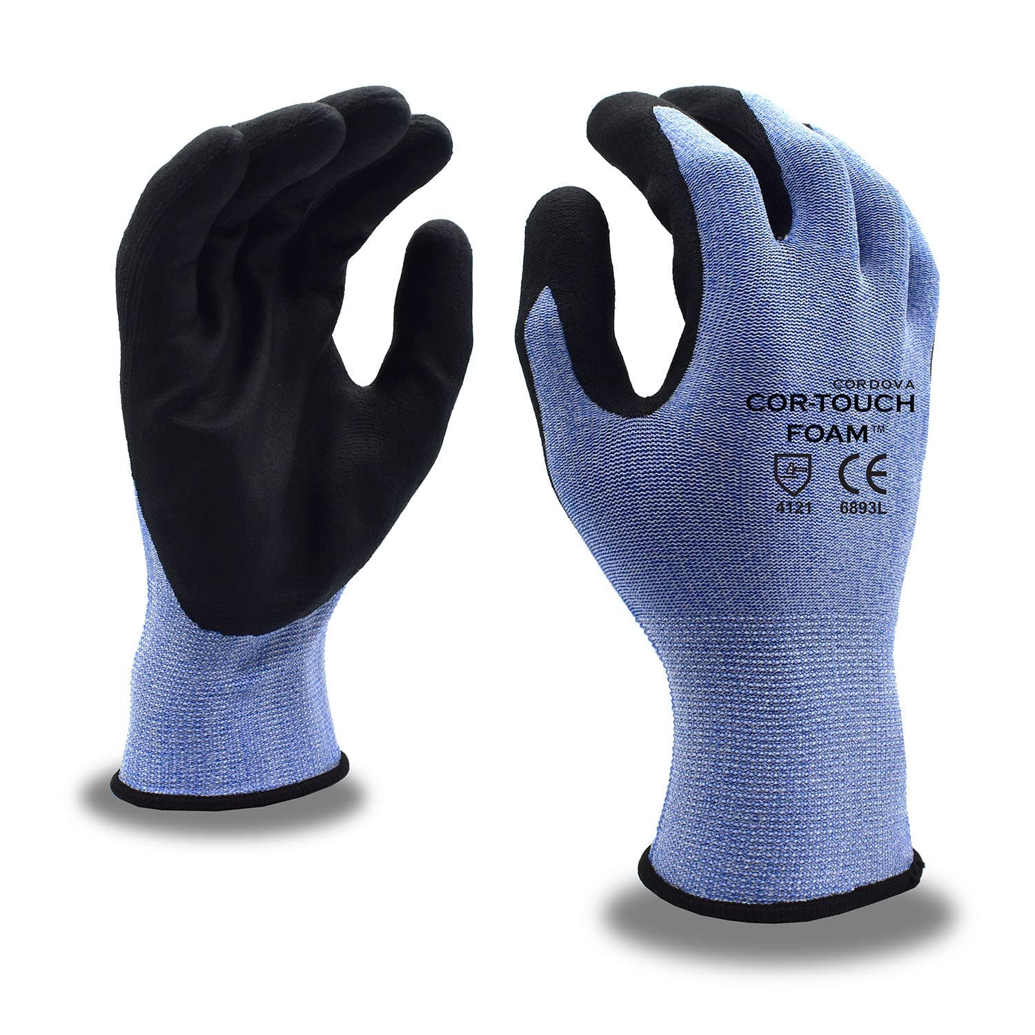 Cordova 6893S Cor-Touch Foam – Guantes de espuma de calibre 13, carcasa de nailon gris, revestimiento de palma de nitrilo de microespuma negra,