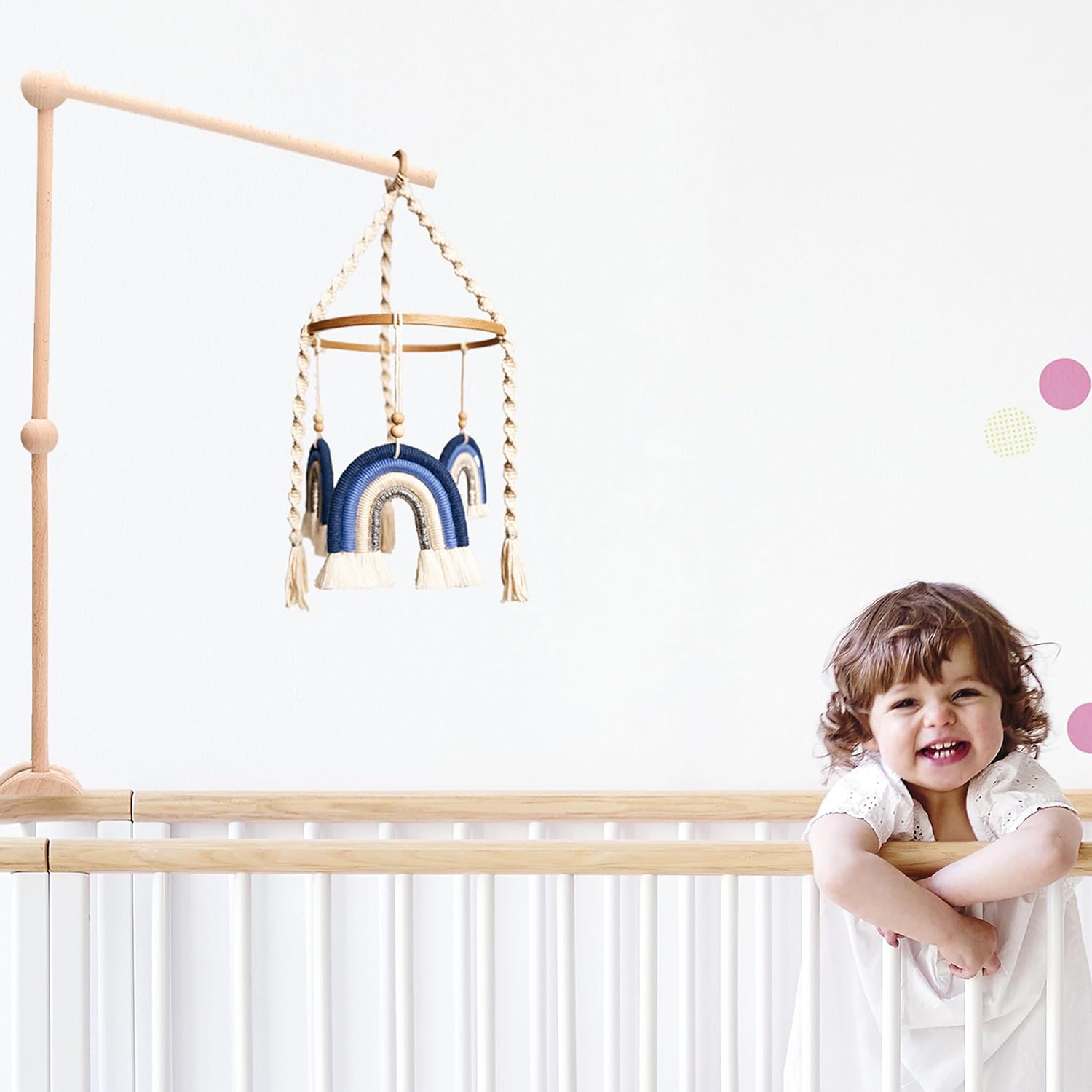 Móvil de cuna para niños, móvil de bebé arcoíris, móvil hecho a mano para cuna, móvil de macramé para cuna, móvil de cuna de bebé bohemio, móvil de