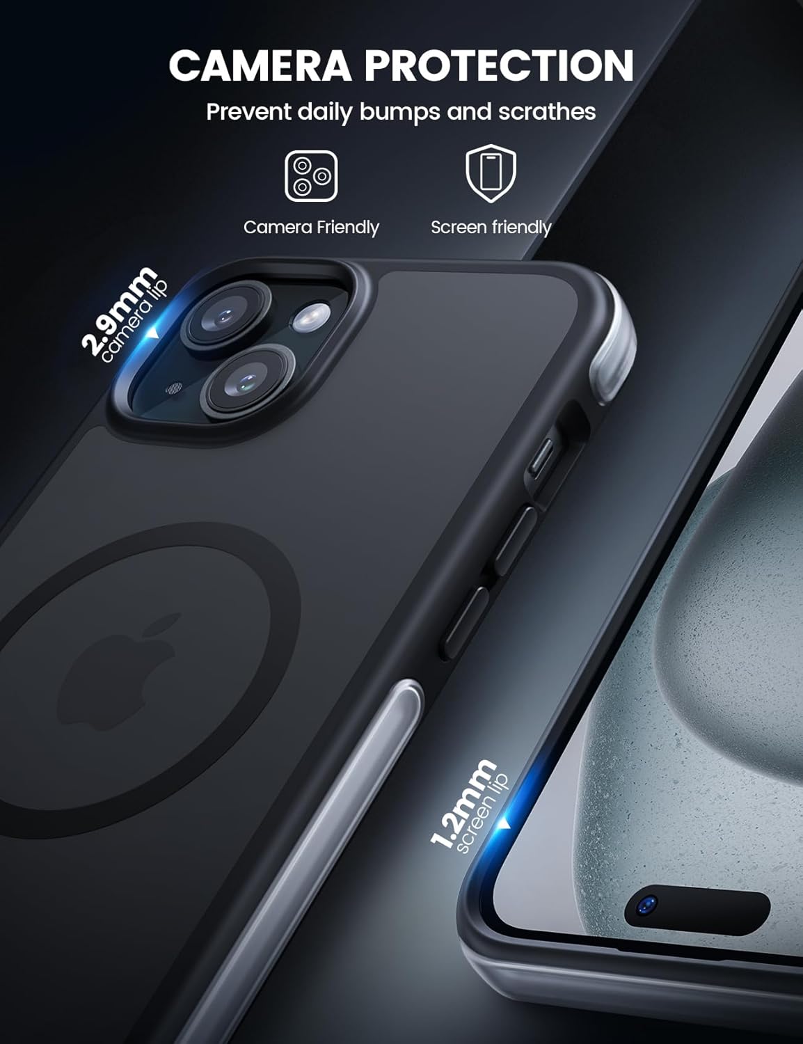Lamicall Funda magnética para iPhone 15 Plus para MagSafe – protección contra caídas de grado militar de 18 pies Funda con parachoques de aire y