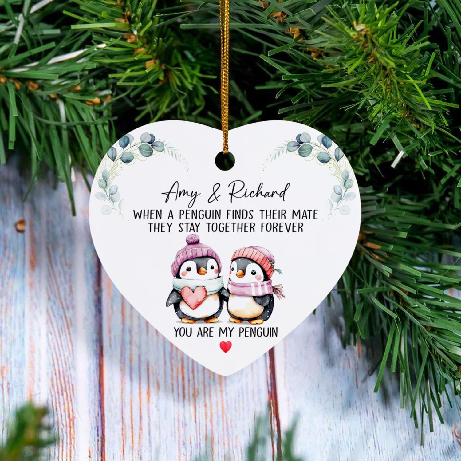 Adorno personalizado de Navidad When a Penguin Finds Their Mate They Stay Together Forever Christmas (When a Penguin Finds Their Mate They Stay