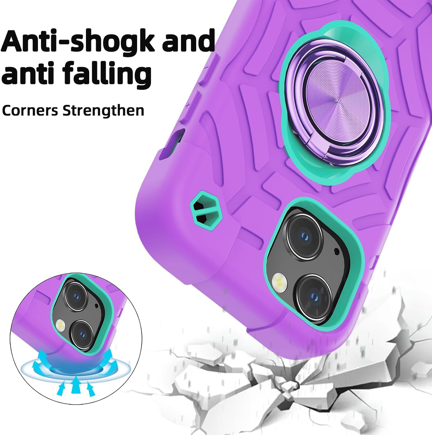 KCJ Funda compatible con iPhone 13 y iPhone 14 con 2 protectores de pantalla, protección contra caídas de grado militar, funda protectora a prueba