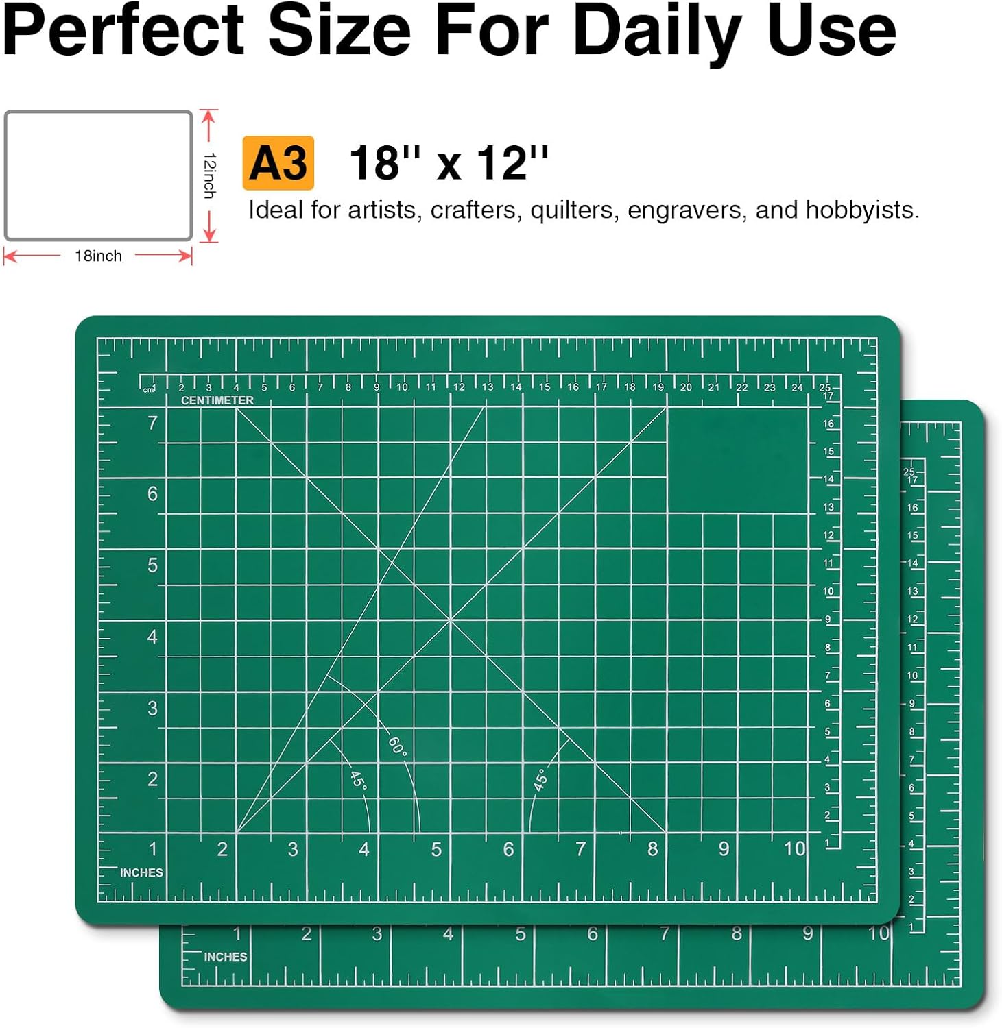 DIYSELF Tapete de costura autorreparable, tapete de corte giratorio de 18 x 12 pulgadas para manualidades, protector de mesa de doble cara de 5