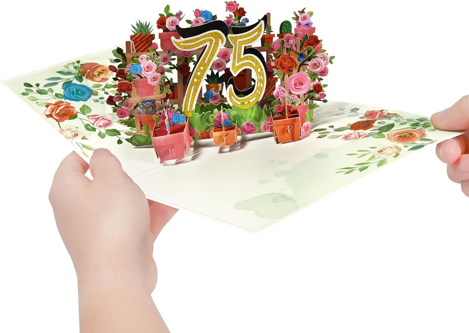 GREETING ART Tarjeta desplegable de 75 cumpleaños para mujeres y hombres, tarjeta de cumpleaños 75, decoraciones de cumpleaños 75, regalos de