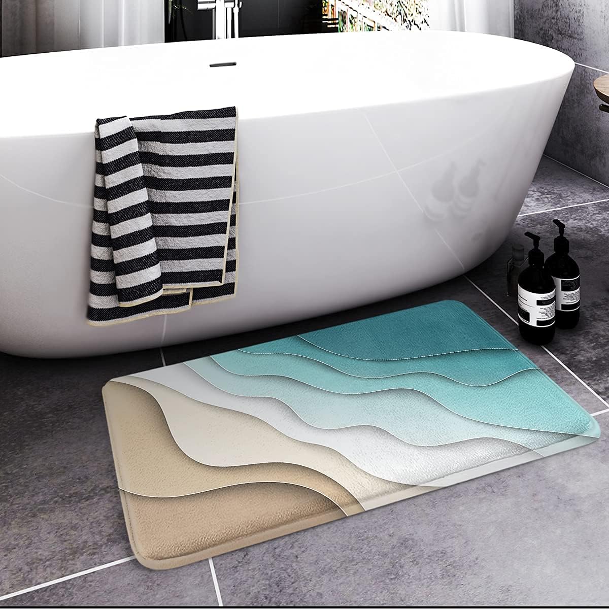 Britimes Tapetes de baño para baño, tapetes de baño antideslizantes, cubierta lavable de playa abstracta, tapete para decoración de baño, 16 x 24