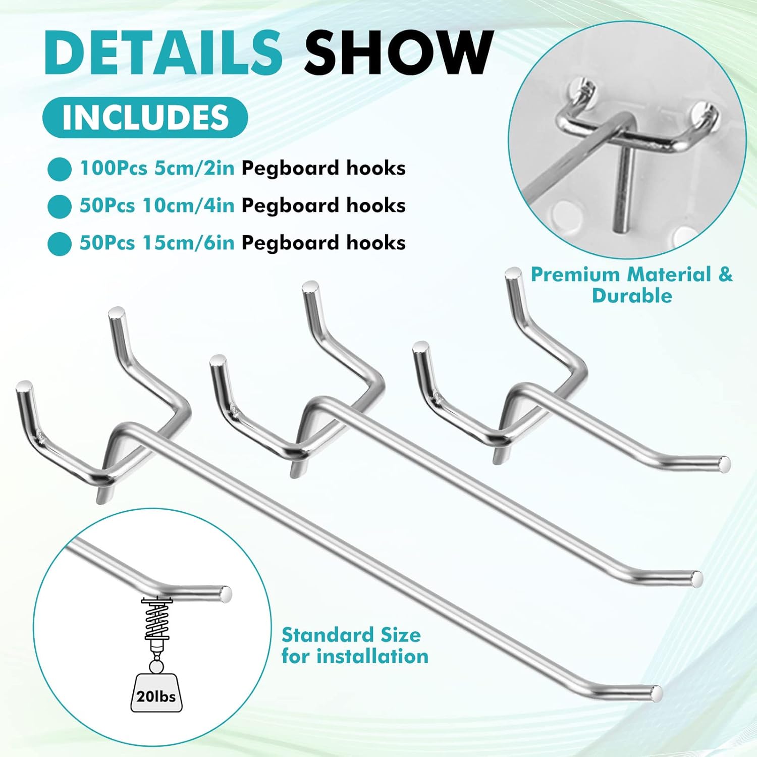 200 ganchos de tablero de clavijas para colgar de acero inoxidable, ganchos de clavijas, soportes de pared, accesorios de metal para garaje, hogar,
