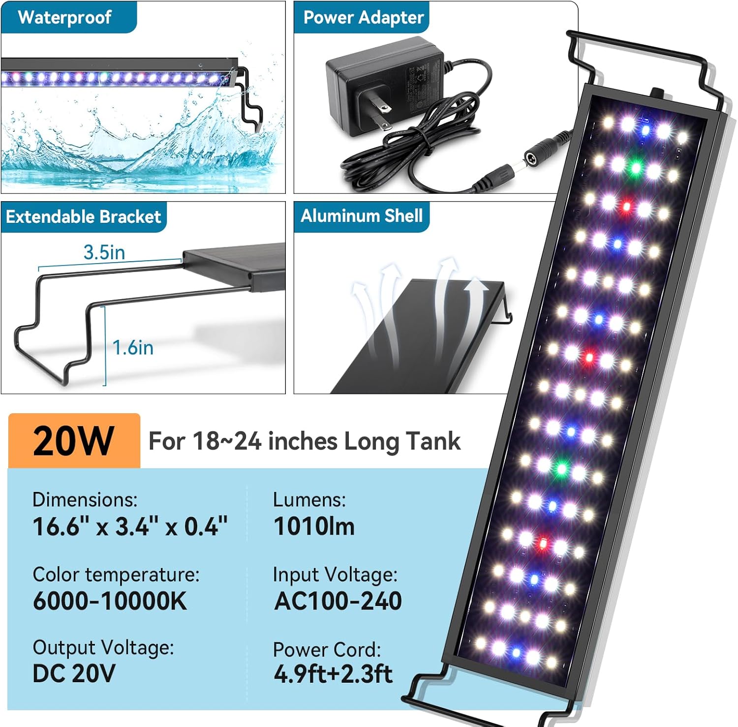 hygger Luz LED para acuario para pecera, iluminación de espectro completo con modo de ciclo día-noche 247 y temporizador de encendidoapagado