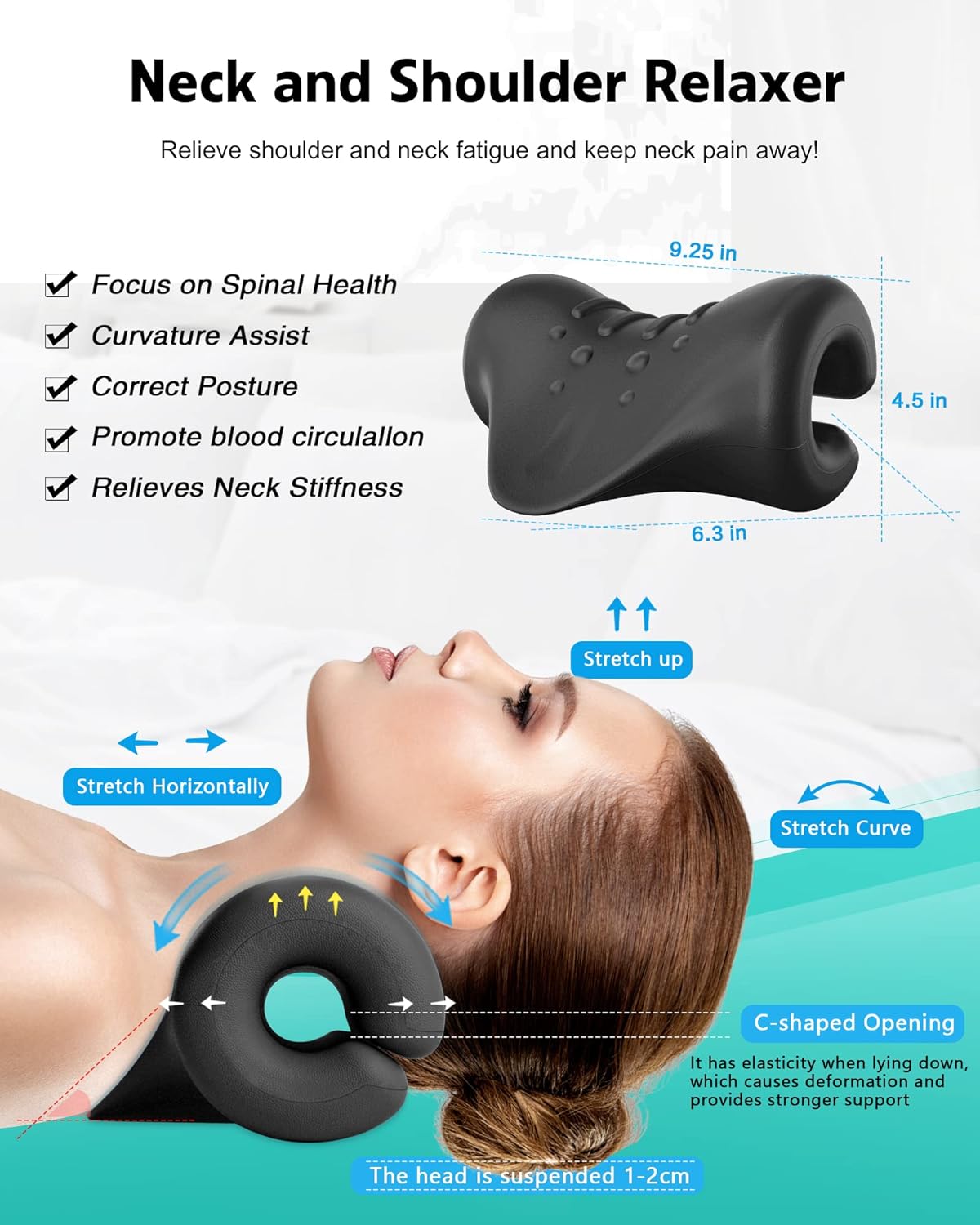 Relajante de cuello y hombros, dispositivo de tracción cervical para aliviar la fatiga y el dolor de cuello y hombros, almohada quiropráctica para