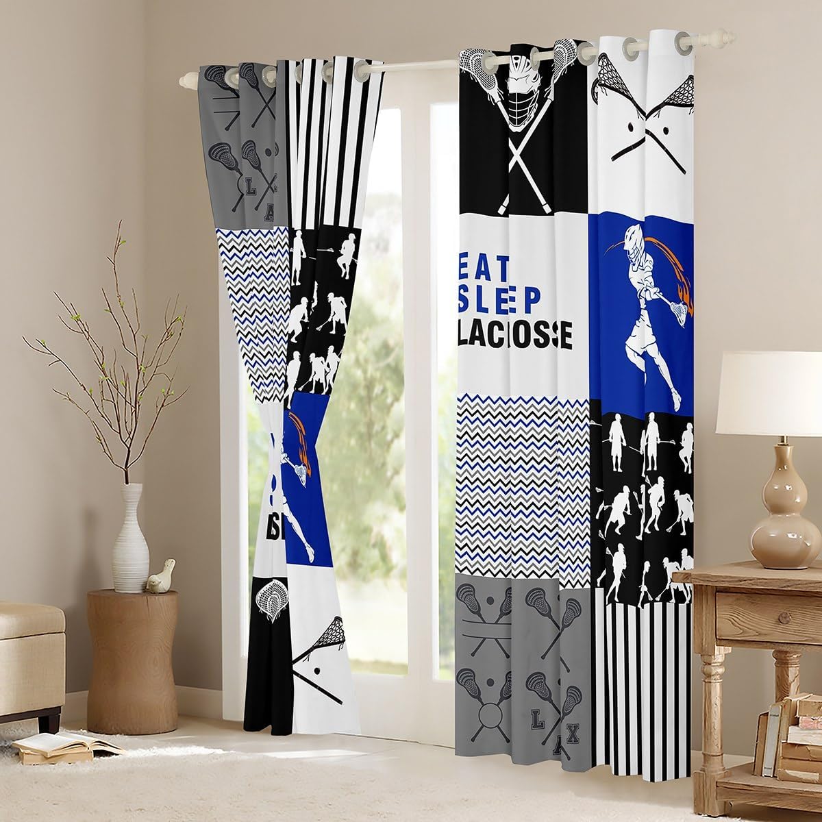 Erosebridal Cortinas opacas de lacrosse para niños, de 42 x 63 pulgadas, cortinas geométricas de retazos y cortinas para adolescentes, 2 paneles